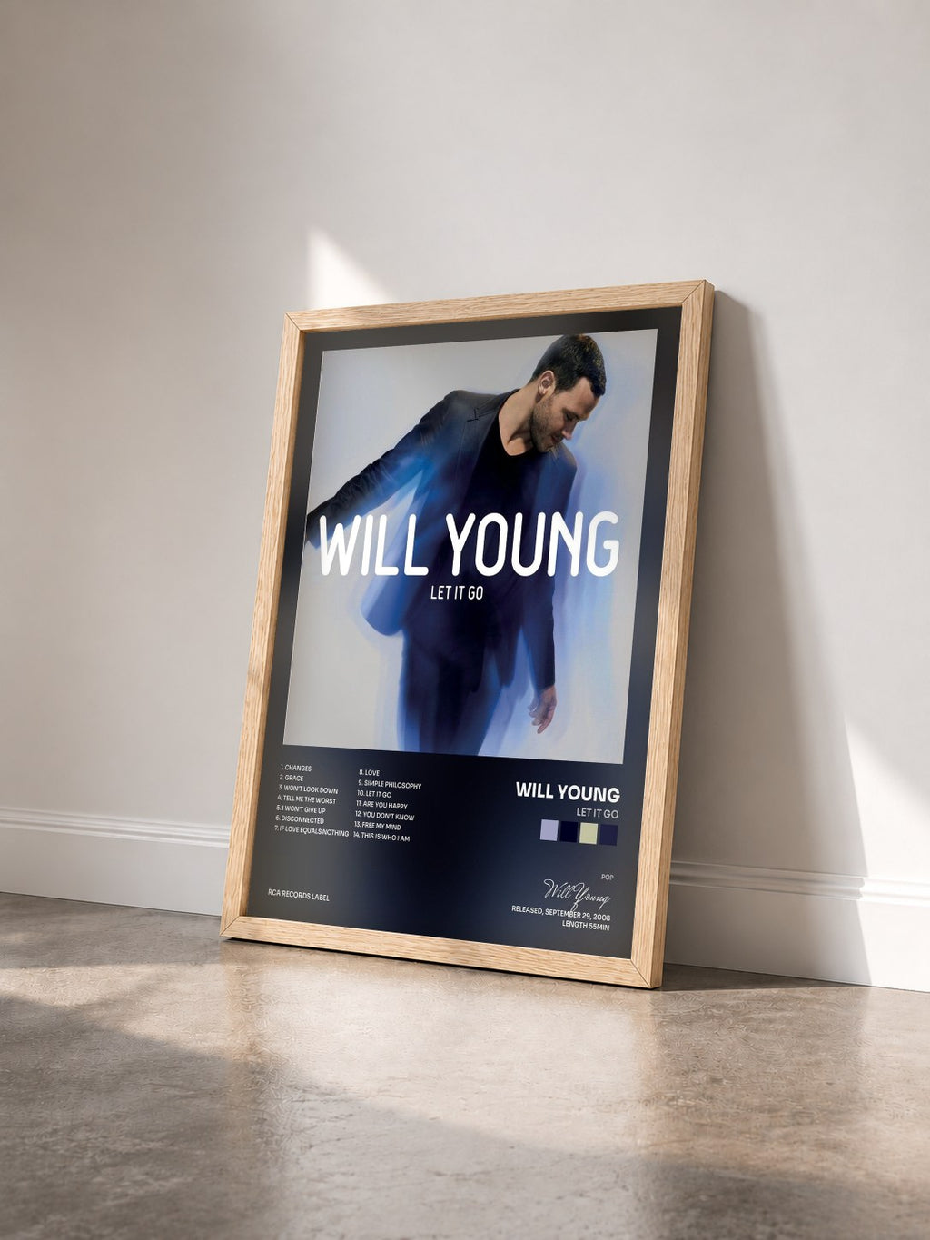 #bois Tableau de l'album Let It Go de Will Young vu de trois quarts, cadre en bois brut