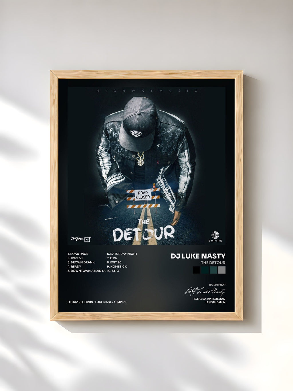 #bois Tableau de l'album The Detour de DJ Luke Nasty, cadre en bois brut, imprimé et encadré en France