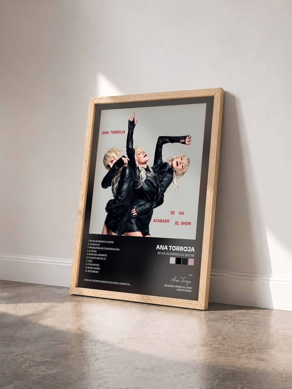 #bois Tableau de l'album Se Ha Acabado El Show de Ana Torroja vu de trois quarts, cadre en bois brut