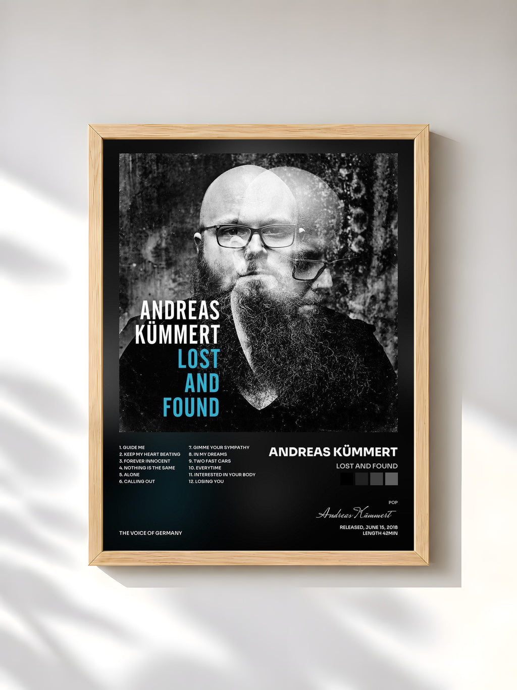 #bois Tableau de l'album Lost And Found de Andreas Kümmert, cadre en bois brut, imprimé et encadré en France