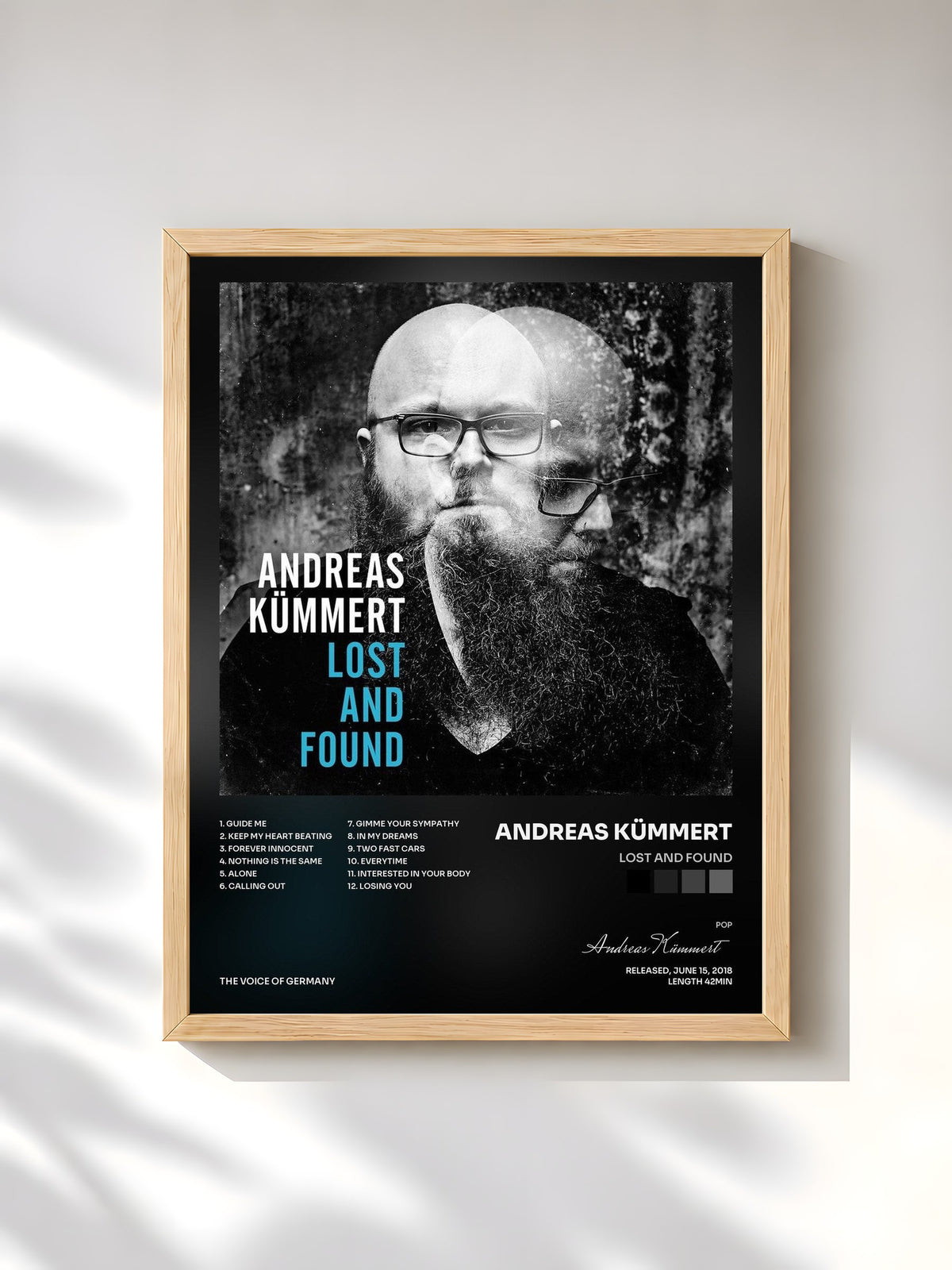 #bois Tableau de l'album Lost And Found de Andreas Kümmert, cadre en bois brut, imprimé et encadré en France