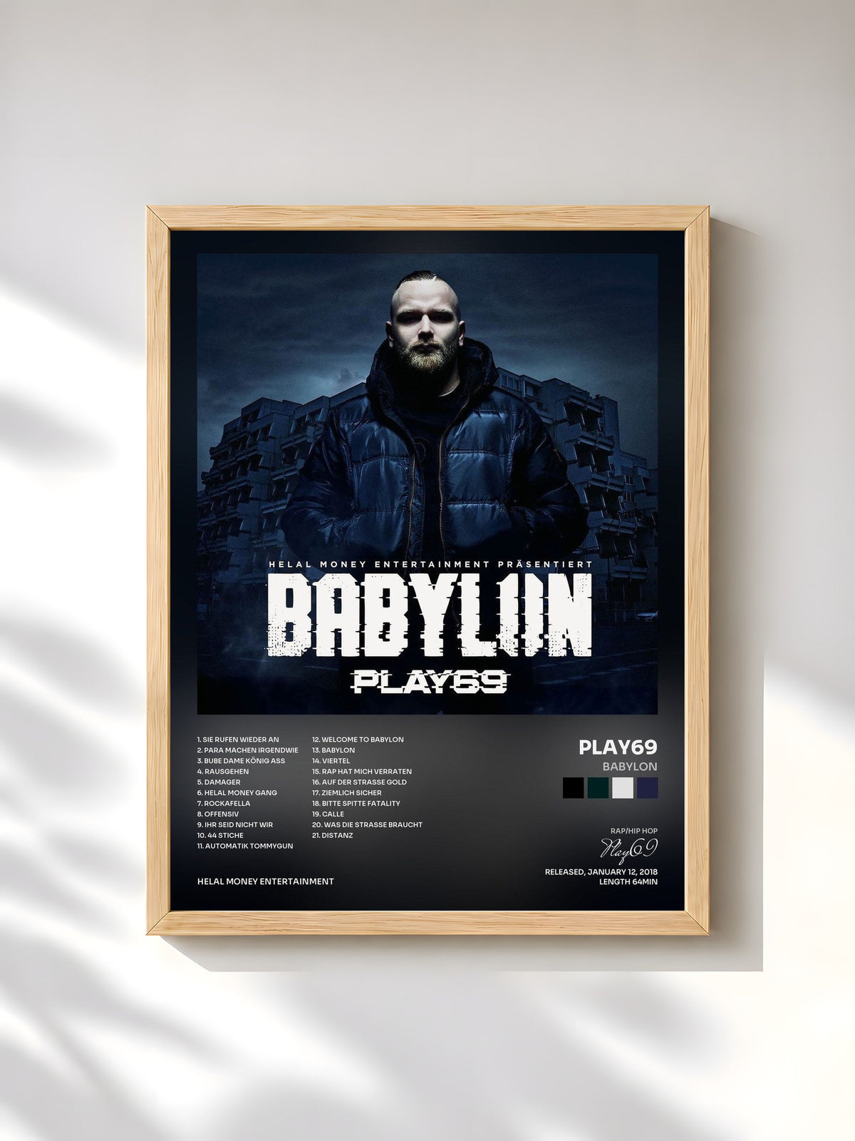 #bois Tableau de l'album Babylon de Play69, cadre en bois brut, imprimé et encadré en France