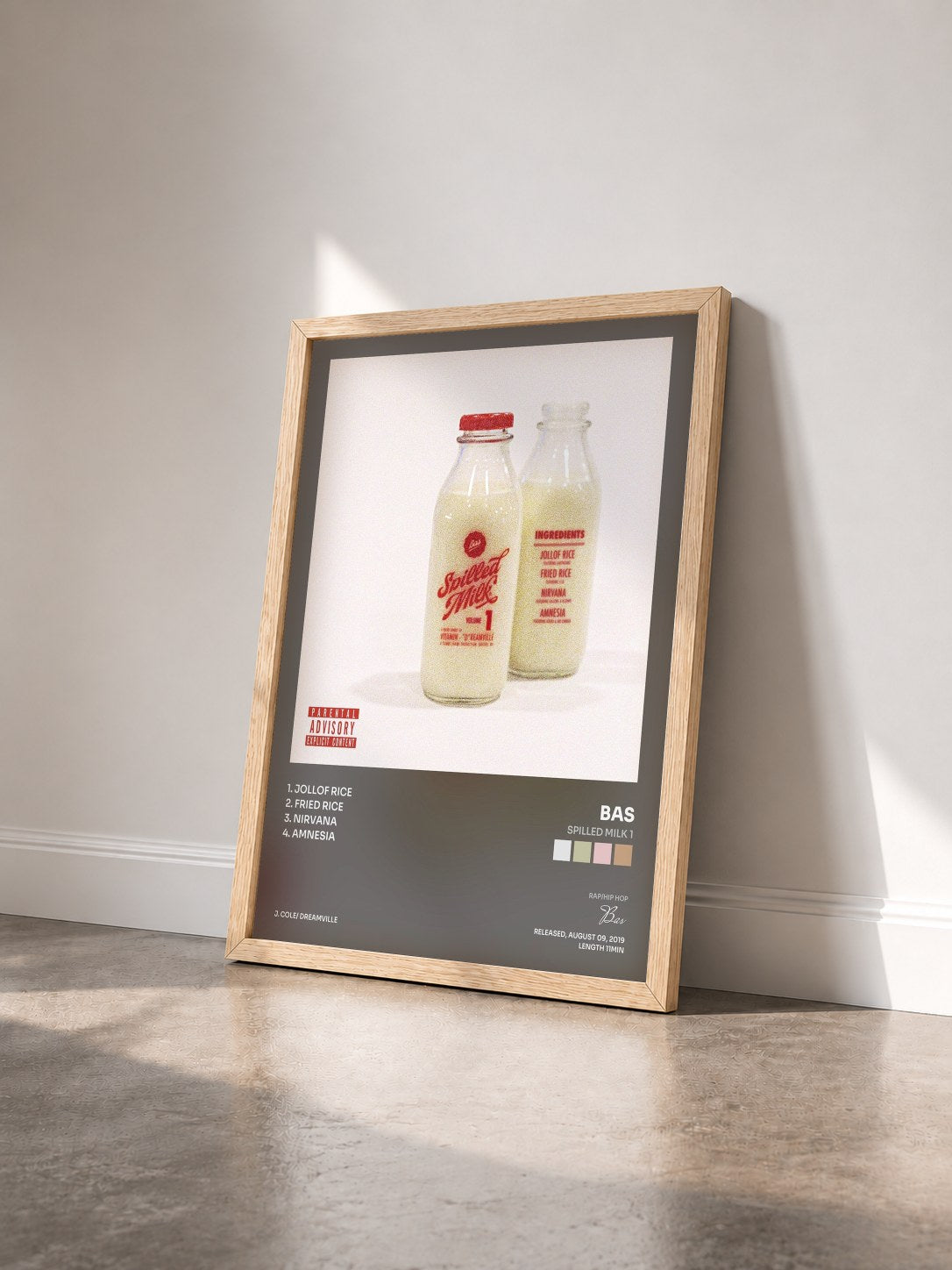 #bois Tableau de l'album Spilled Milk 1 de Bas vu de trois quarts, cadre en bois brut