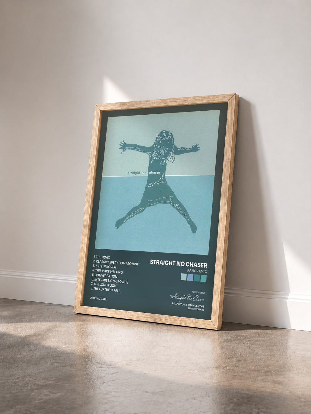 #bois Tableau de l'album Panoramic de Straight No Chaser vu de trois quarts, cadre en bois brut