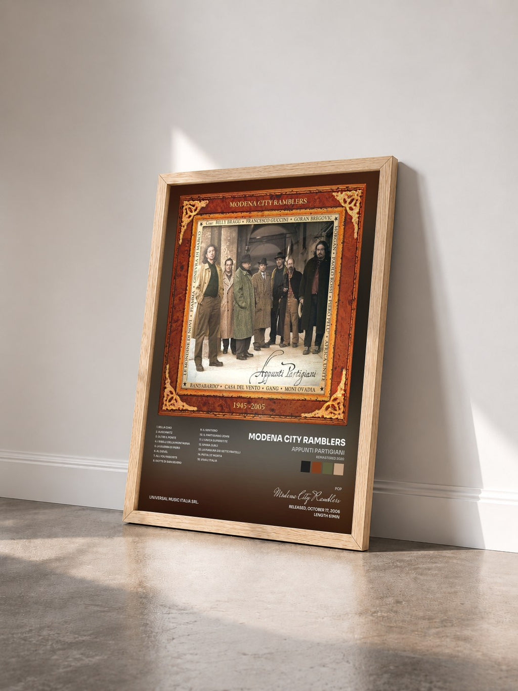 #bois Tableau de l'album Appunti Partigiani (Remastered 2020) de Modena City Ramblers vu de trois quarts, cadre en bois brut