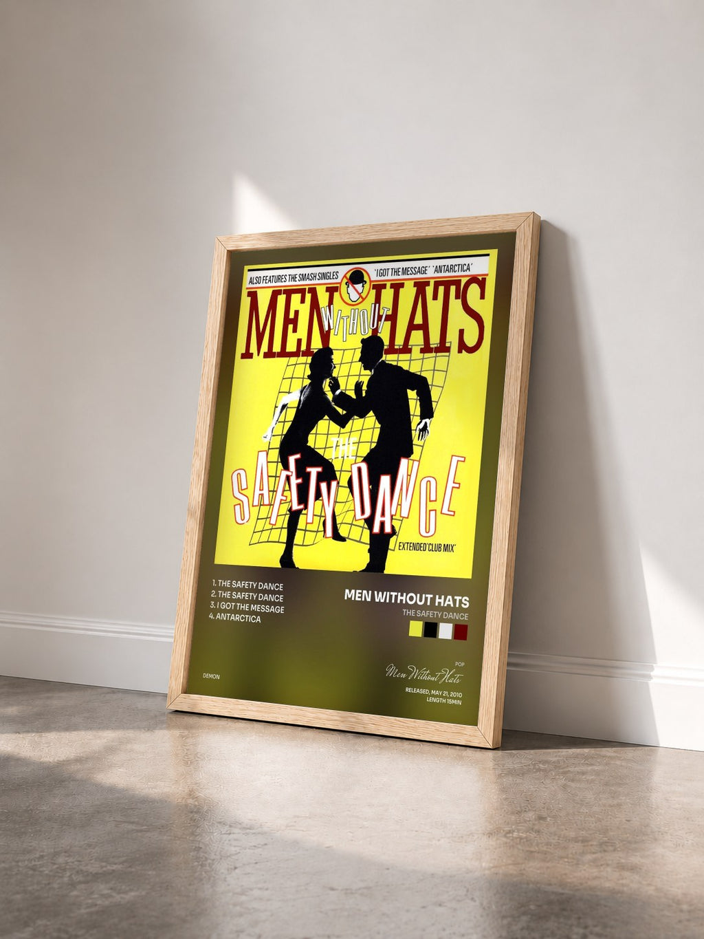 #bois Tableau de l'album The Safety Dance de Men Without Hats vu de trois quarts, cadre en bois brut