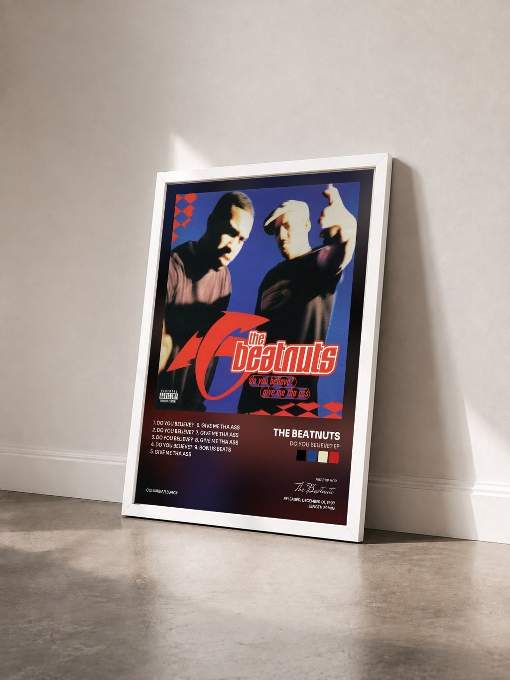 #blanc Tableau de l'album Do You Believe? EP de The Beatnuts vu de trois quarts, cadre blanc