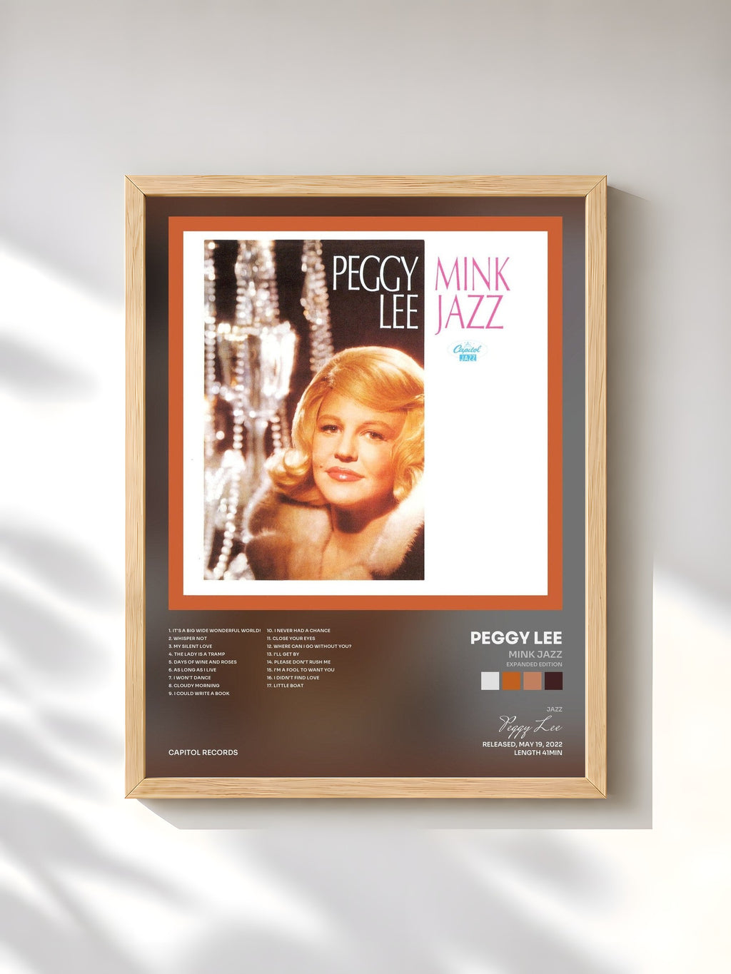 #bois Tableau de l'album Mink Jazz (Expanded Edition) de Peggy Lee, cadre en bois brut, imprimé et encadré en France