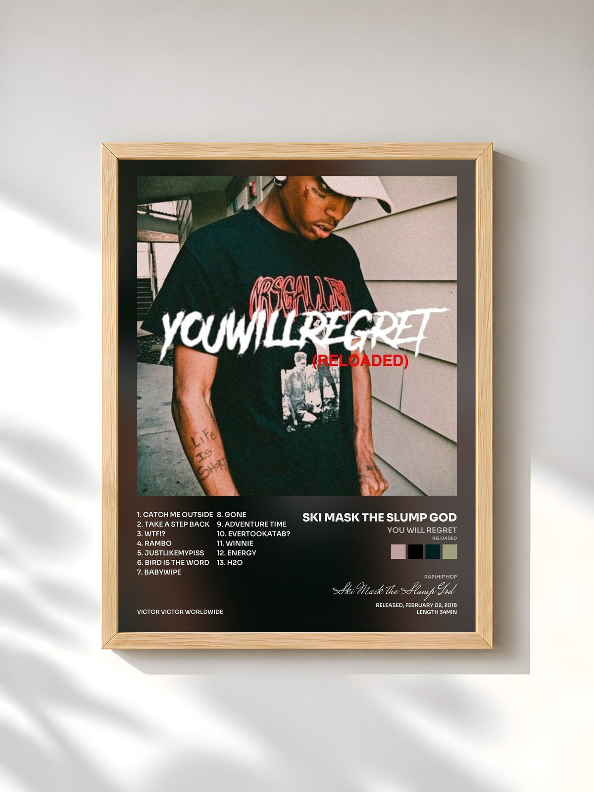 #bois Tableau de l'album You Will Regret (Reloaded) de Ski Mask the Slump God, cadre en bois brut, imprimé et encadré en France