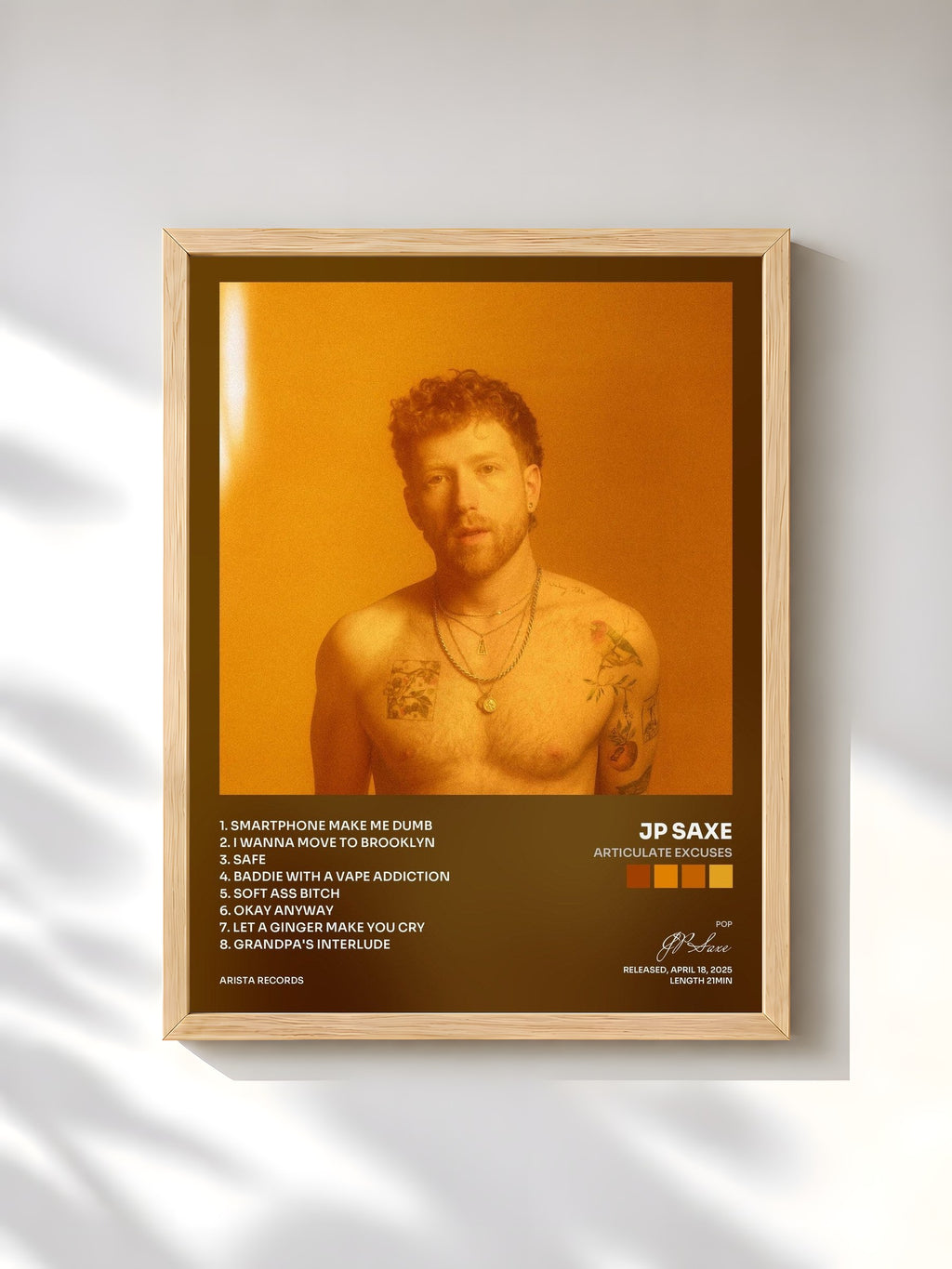 #bois Tableau de l'album Articulate Excuses de JP Saxe, cadre en bois brut, imprimé et encadré en France