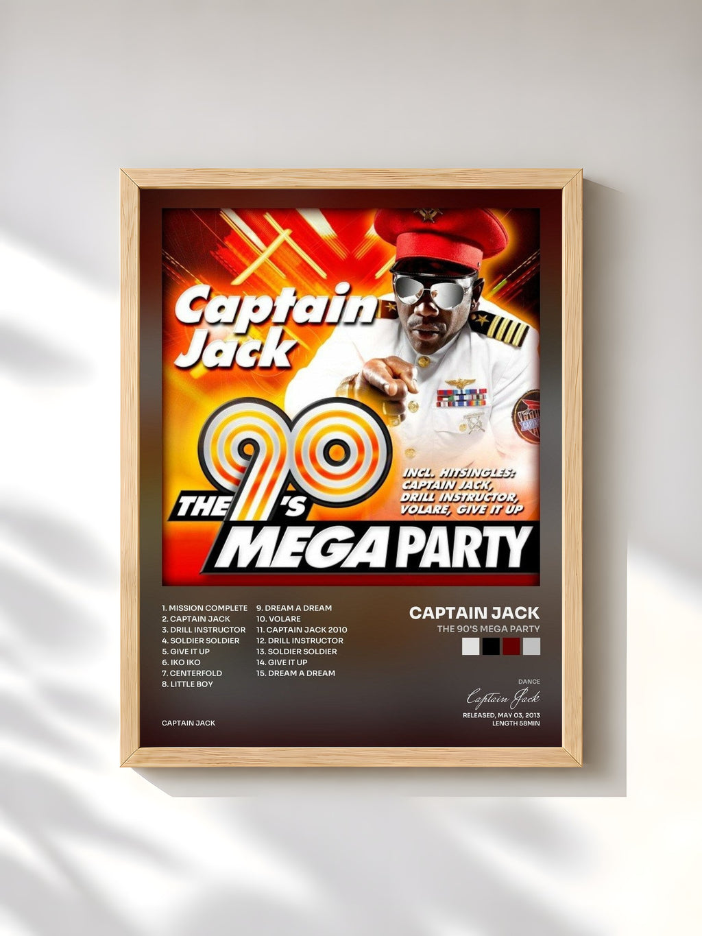 #bois Tableau de l'album The 90's Mega Party de Captain Jack, cadre en bois brut, imprimé et encadré en France