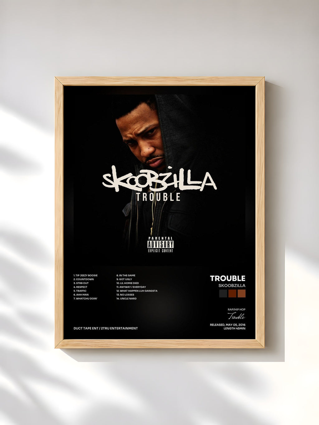 #bois Tableau de l'album Skoobzilla de Trouble, cadre en bois brut, imprimé et encadré en France