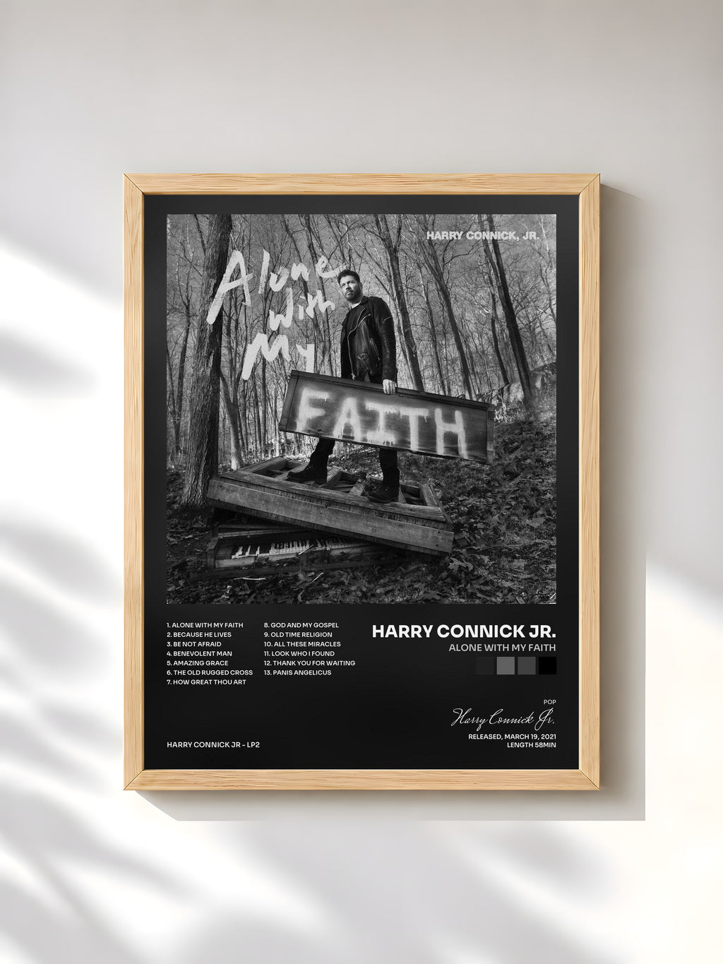 #bois Tableau de l'album Alone With My Faith de Harry Connick Jr., cadre en bois brut, imprimé et encadré en France