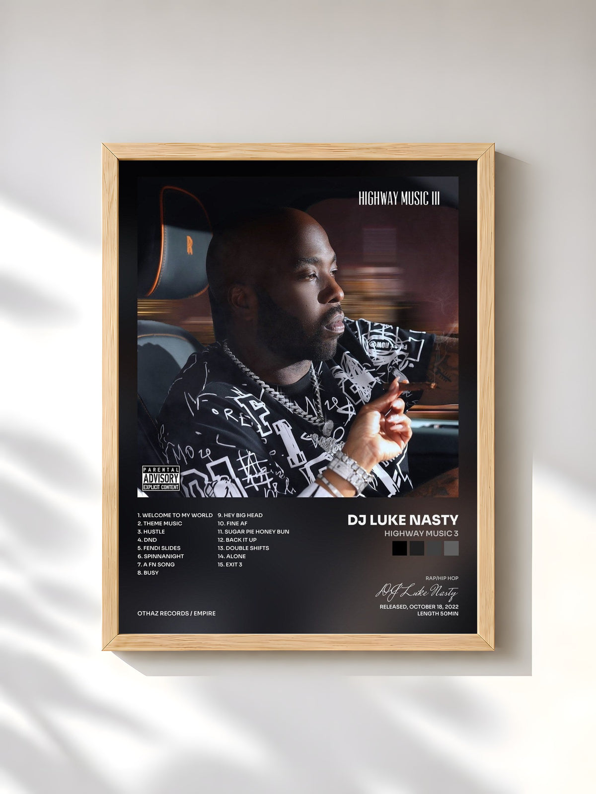 #bois Tableau de l'album Highway Music 3 de DJ Luke Nasty, cadre en bois brut, imprimé et encadré en France