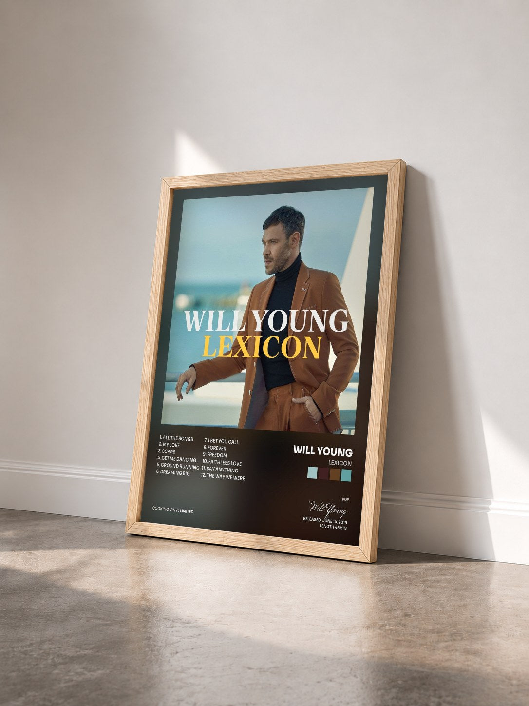 #bois Tableau de l'album Lexicon de Will Young vu de trois quarts, cadre en bois brut