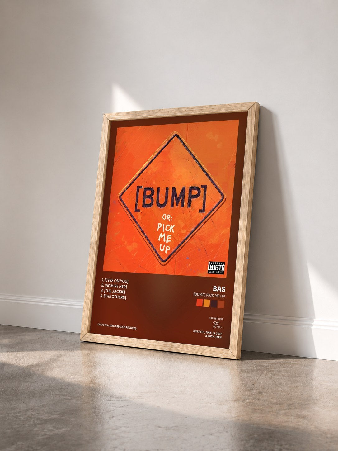 #bois Tableau de l'album [BUMP] Pick Me Up de Bas vu de trois quarts, cadre en bois brut