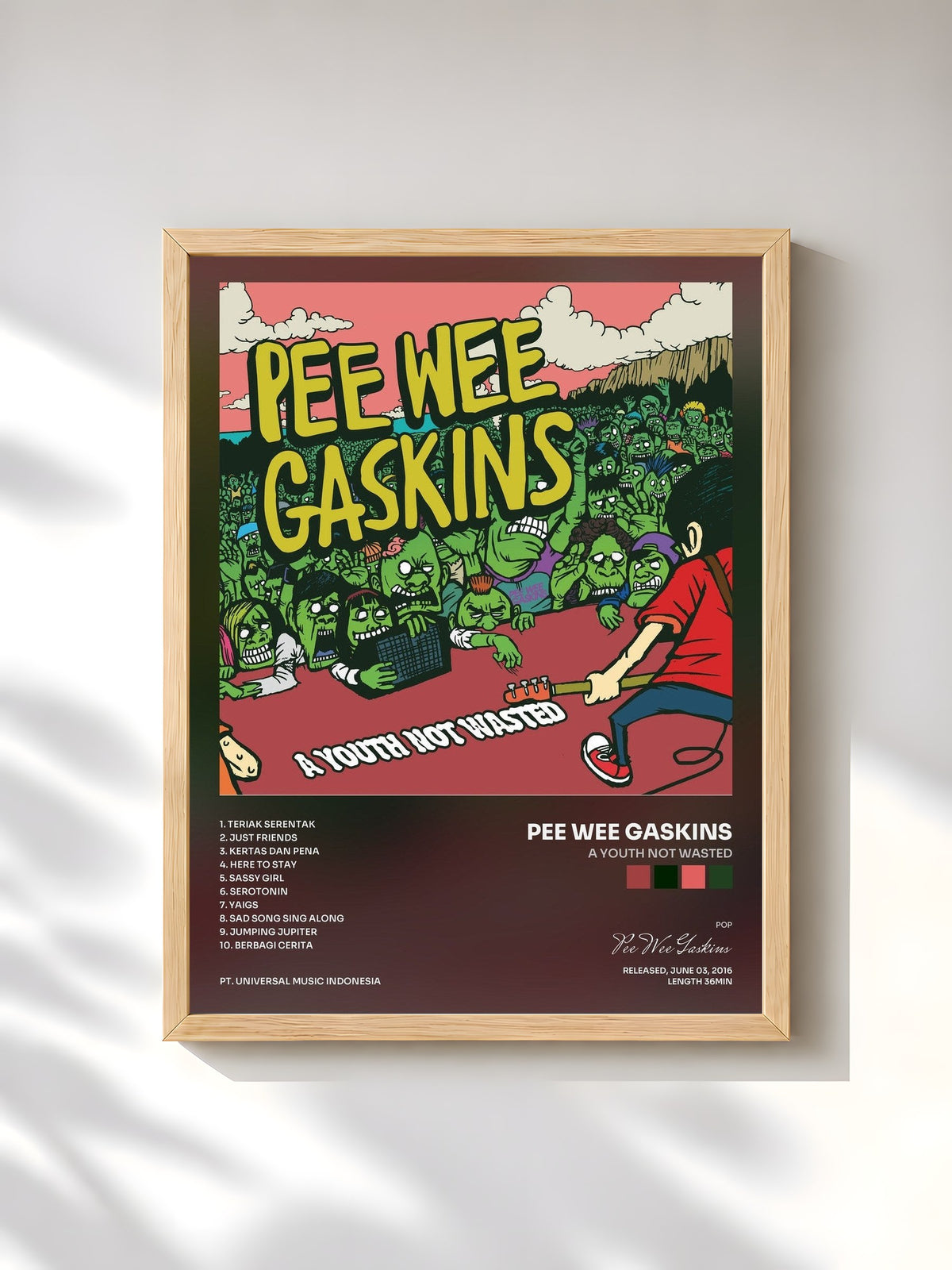#bois Tableau de l'album A Youth Not Wasted de Pee Wee Gaskins, cadre en bois brut, imprimé et encadré en France
