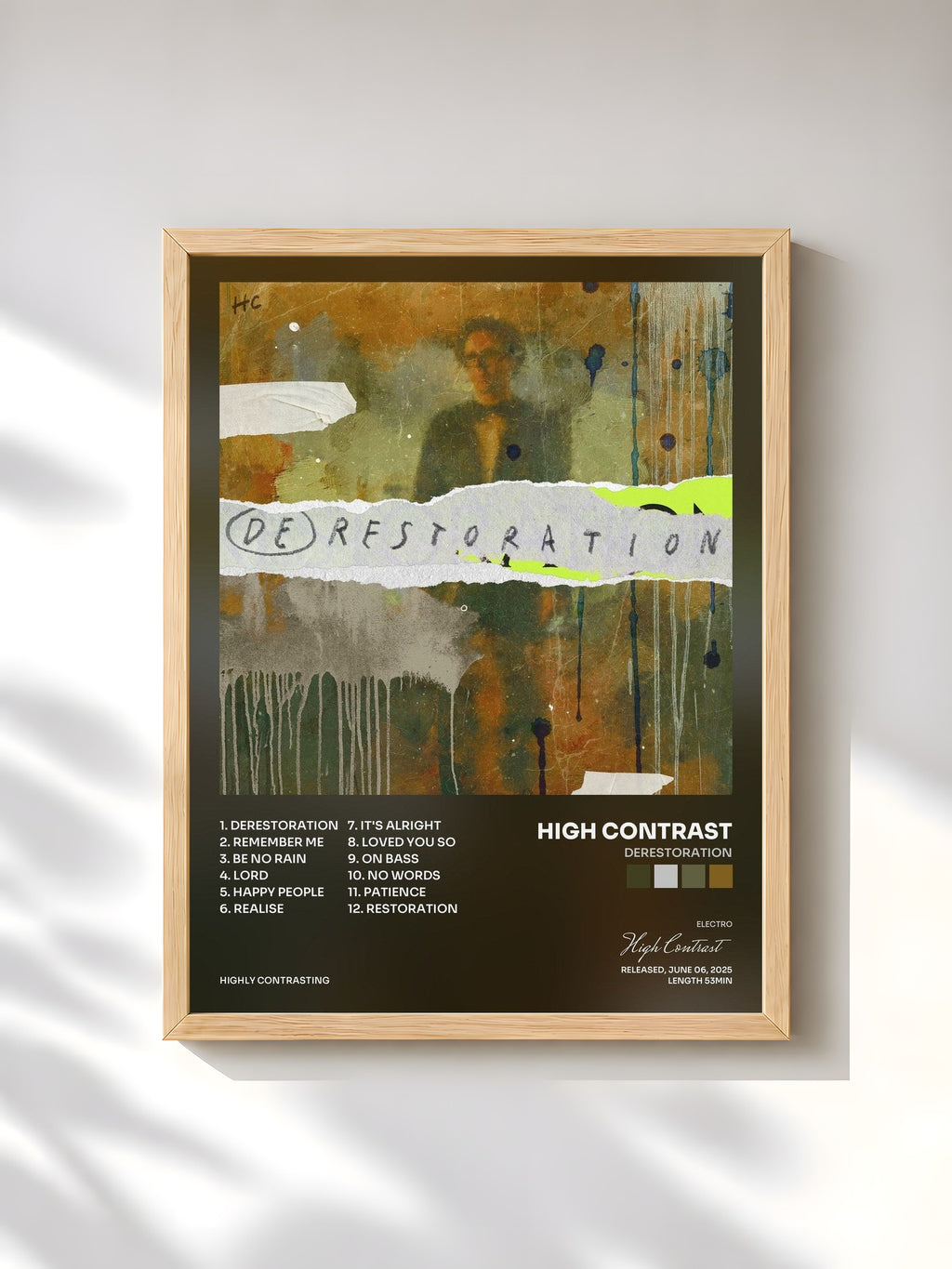 #bois Tableau de l'album Derestoration de High Contrast, cadre en bois brut, imprimé et encadré en France