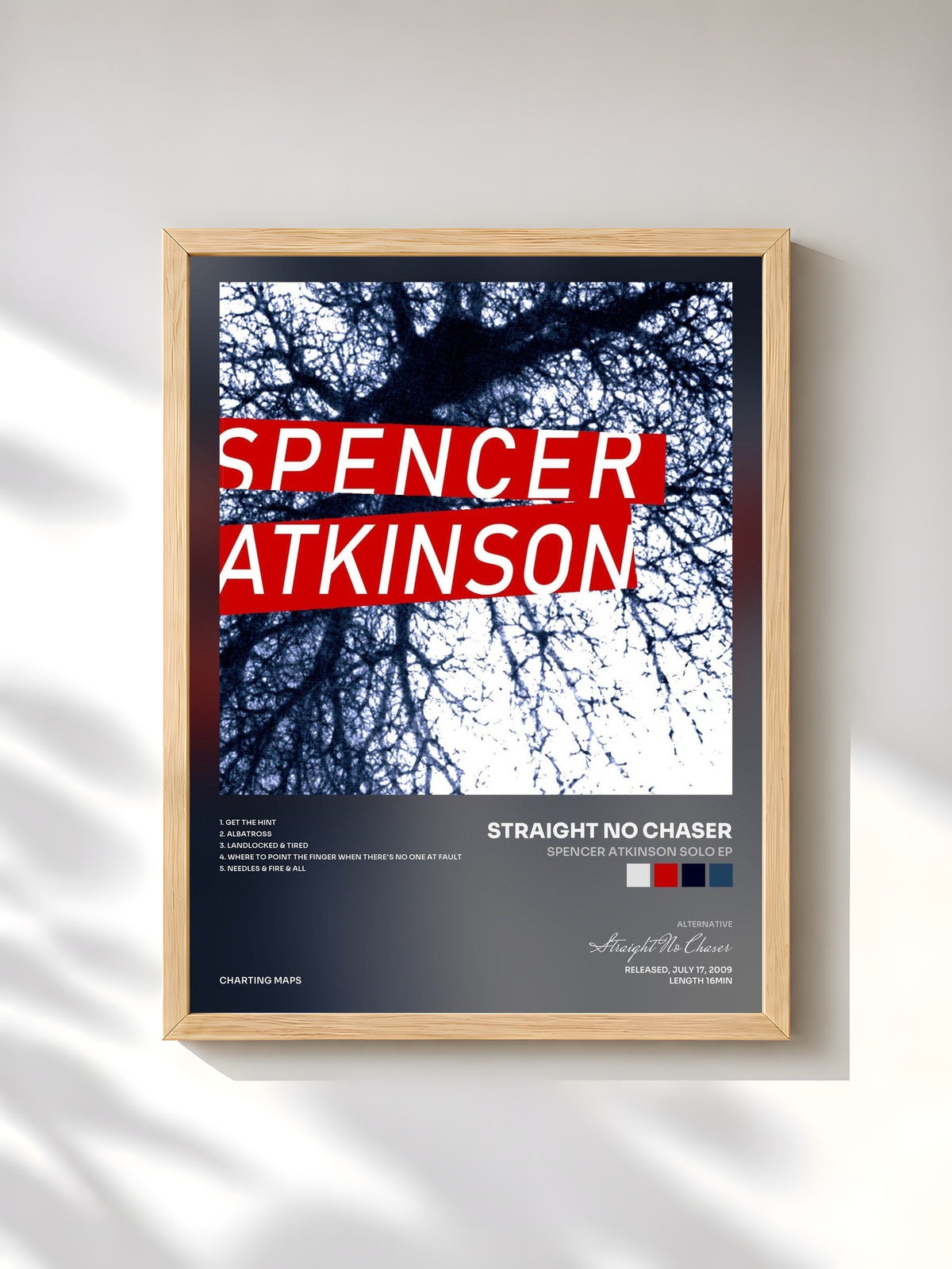 #bois Tableau de l'album Spencer Atkinson Solo EP de Straight No Chaser, cadre en bois brut, imprimé et encadré en France