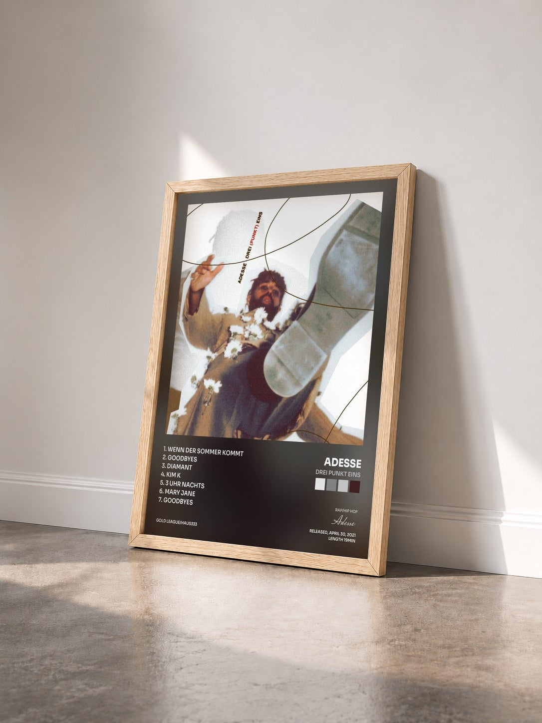 #bois Tableau de l'album Drei Punkt Eins de Adesse vu de trois quarts, cadre en bois brut