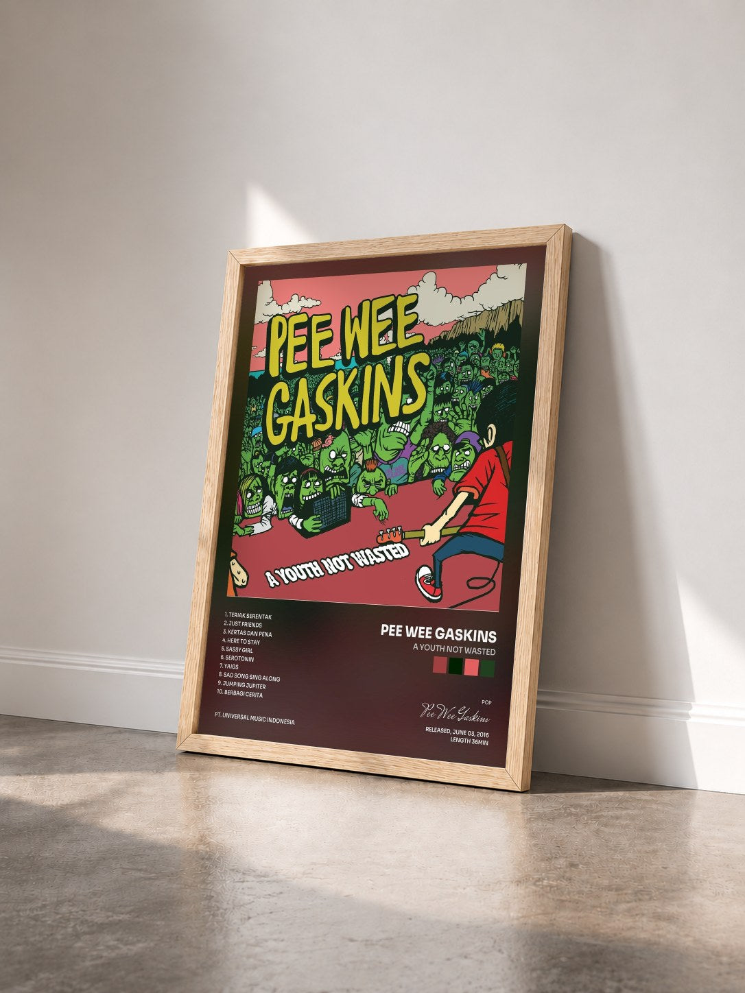 #bois Tableau de l'album A Youth Not Wasted de Pee Wee Gaskins vu de trois quarts, cadre en bois brut