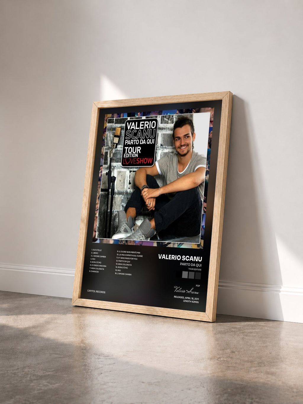 #bois Tableau de l'album Parto Da Qui (Tour Edition) de Valerio Scanu vu de trois quarts, cadre en bois brut