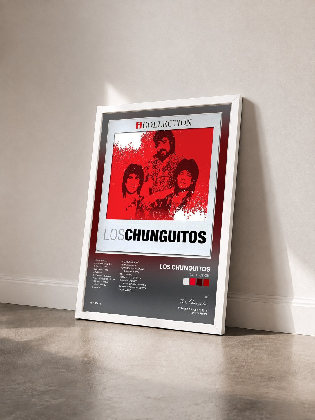 #blanc Tableau de l'album iCollection de Los Chunguitos vu de trois quarts, cadre blanc