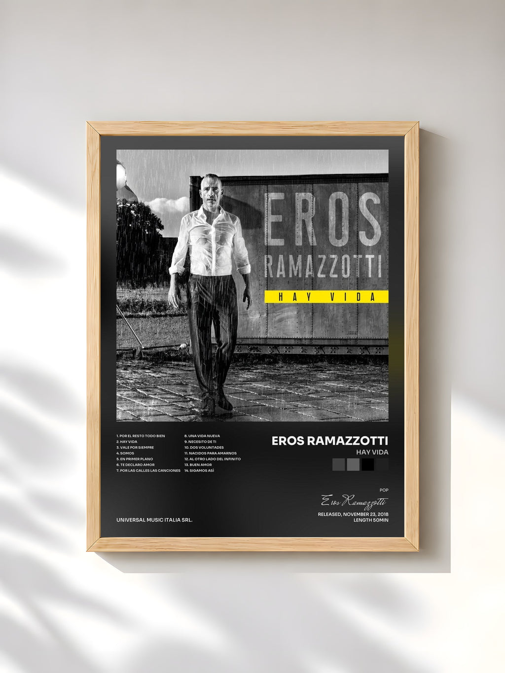 #bois Tableau de l'album Hay Vida de Eros Ramazzotti, cadre en bois brut, imprimé et encadré en France