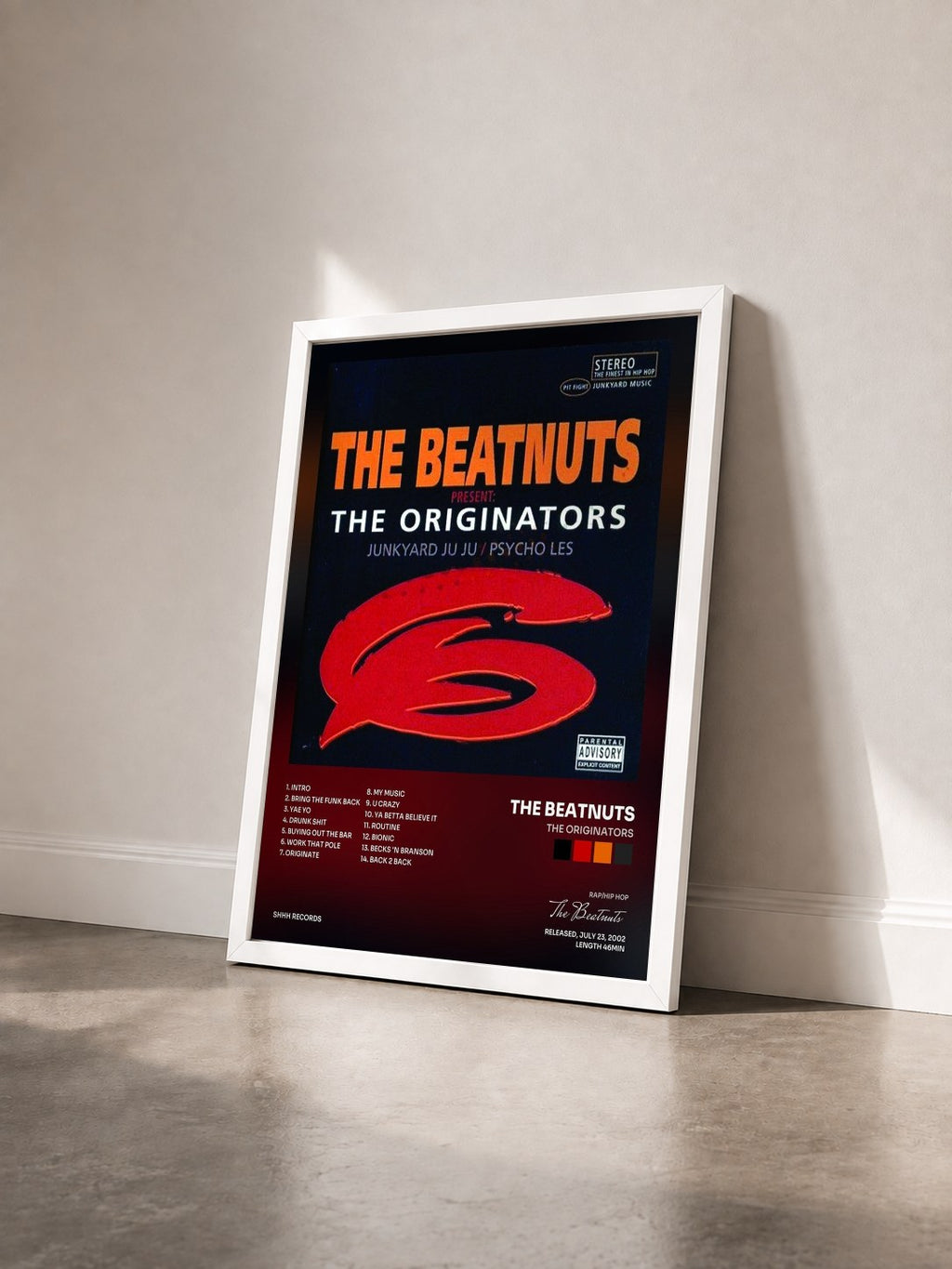 #blanc Tableau de l'album The Originators de The Beatnuts vu de trois quarts, cadre blanc