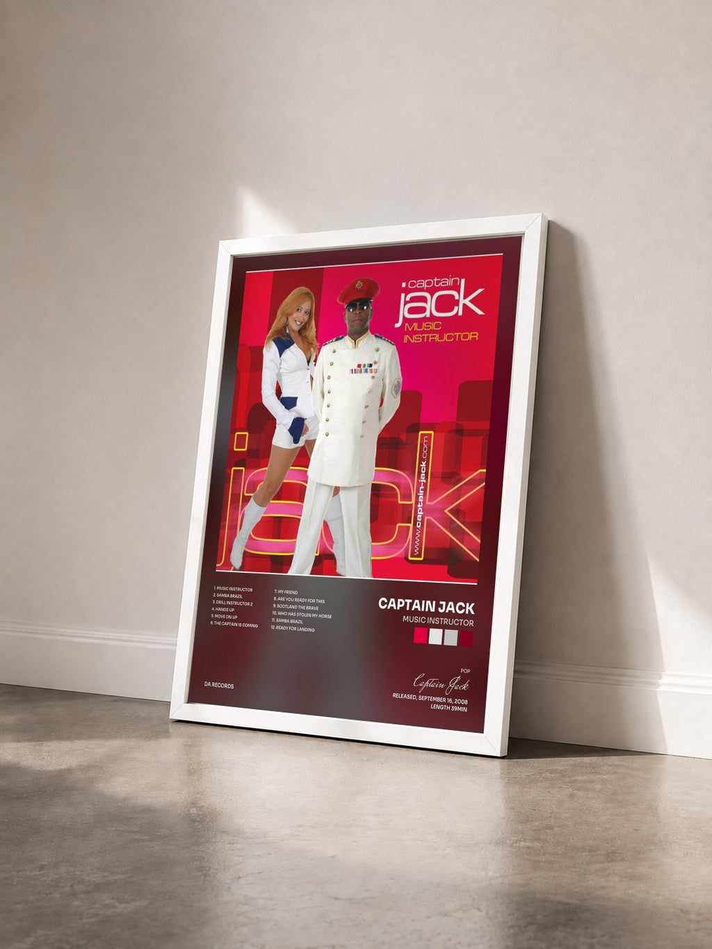#blanc Tableau de l'album Music Instructor de Captain Jack vu de trois quarts, cadre blanc