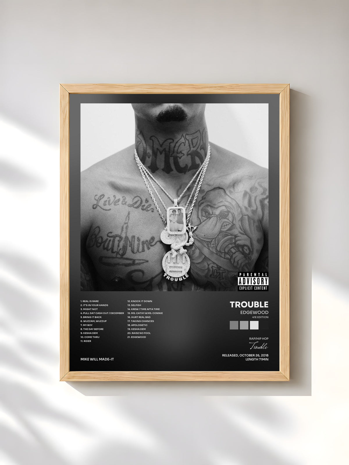 #bois Tableau de l'album Edgewood (41E Edition) de Trouble, cadre en bois brut, imprimé et encadré en France