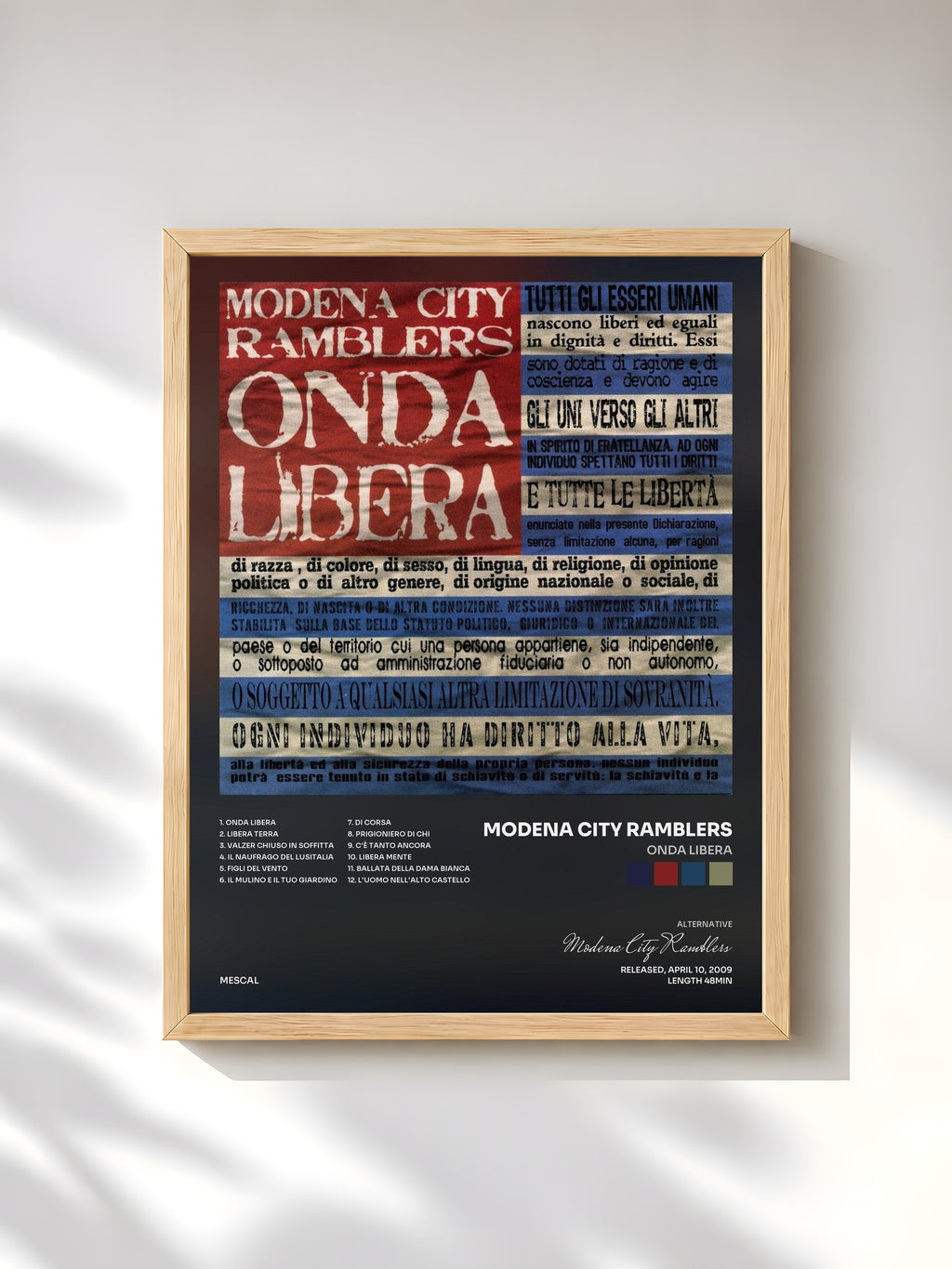 #bois Tableau de l'album Onda libera de Modena City Ramblers, cadre en bois brut, imprimé et encadré en France