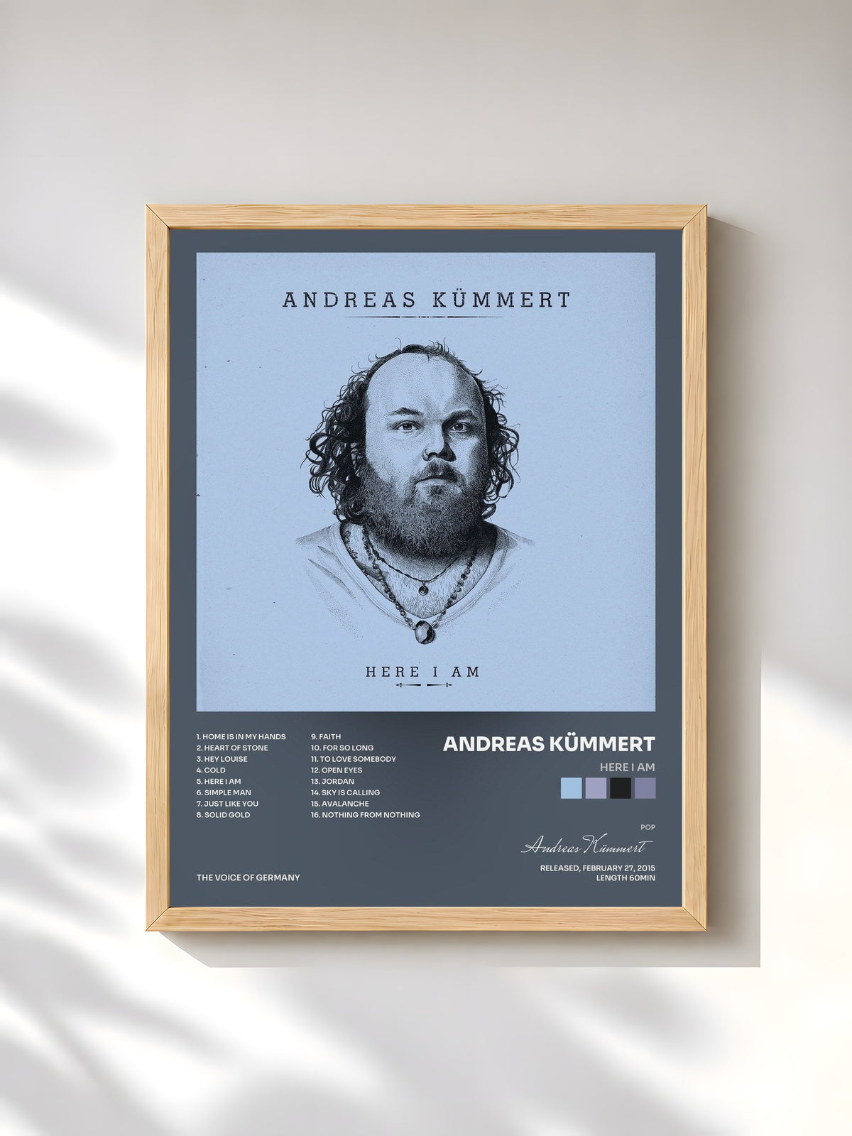 #bois Tableau de l'album Here I Am de Andreas Kümmert, cadre en bois brut, imprimé et encadré en France