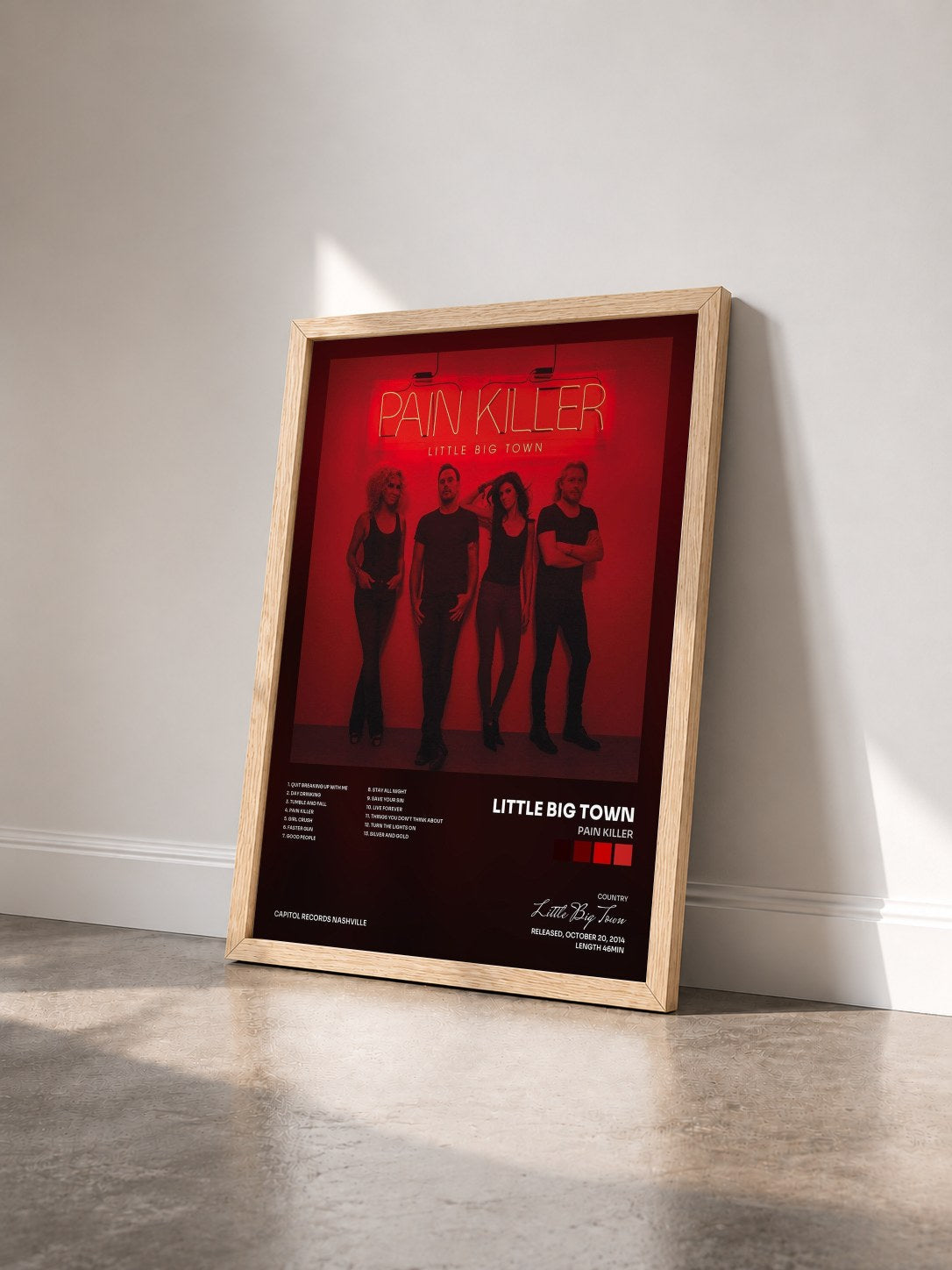 #bois Tableau de l'album Pain Killer de Little Big Town vu de trois quarts, cadre en bois brut