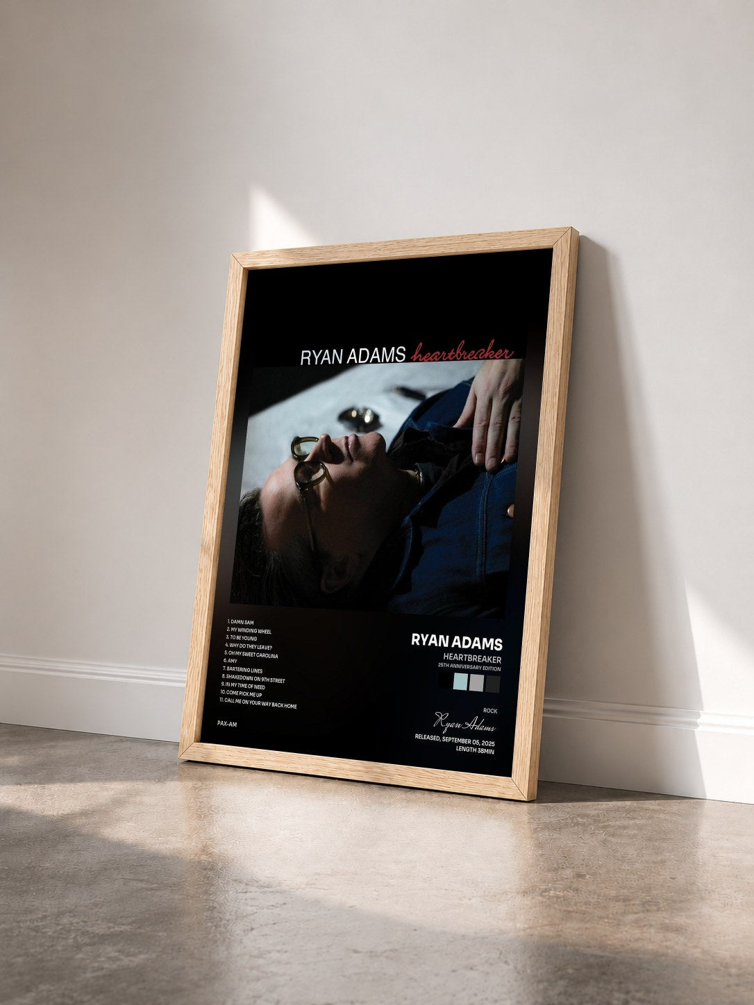 #bois Tableau de l'album Heartbreaker (25th Anniversary Edition) de Ryan Adams vu de trois quarts, cadre en bois brut