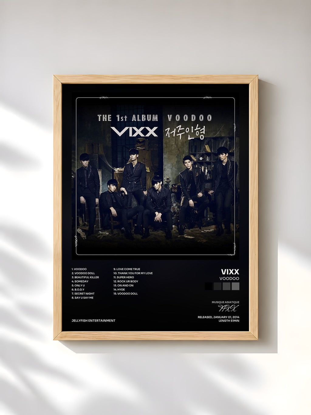 #bois Tableau de l'album VOODOO de VIXX, cadre en bois brut, imprimé et encadré en France