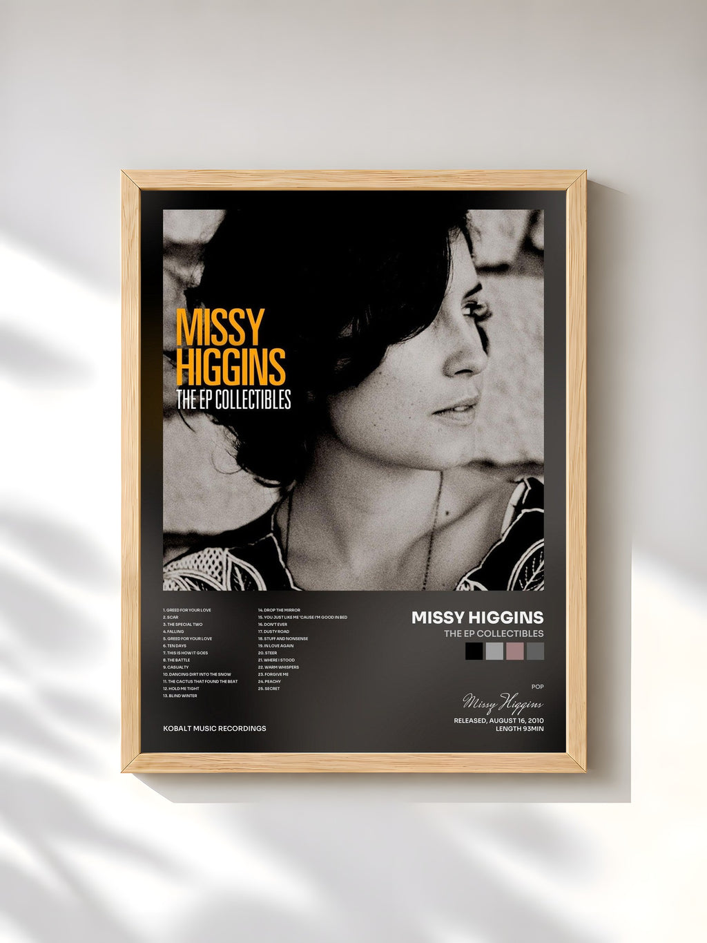#bois Tableau de l'album The EP Collectibles de Missy Higgins, cadre en bois brut, imprimé et encadré en France