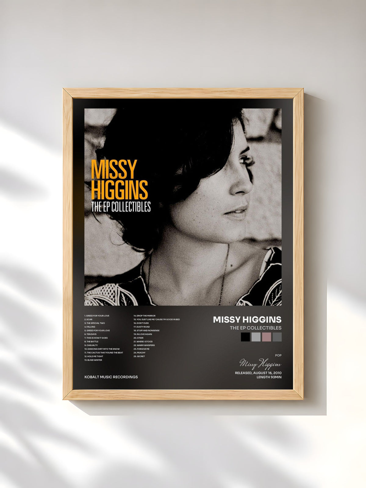 #bois Tableau de l'album The EP Collectibles de Missy Higgins, cadre en bois brut, imprimé et encadré en France