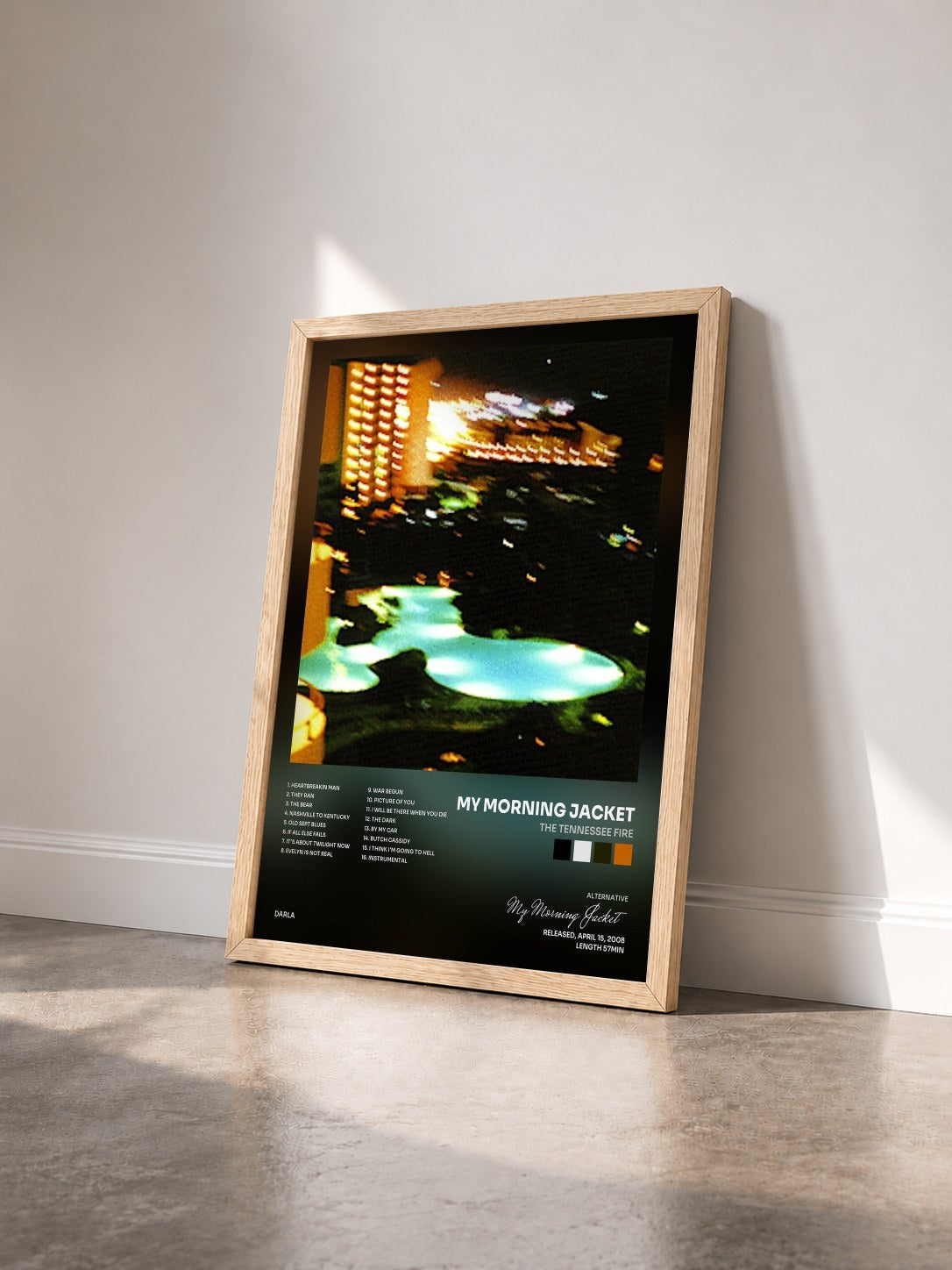 #bois Tableau de l'album The Tennessee Fire de My Morning Jacket vu de trois quarts, cadre en bois brut