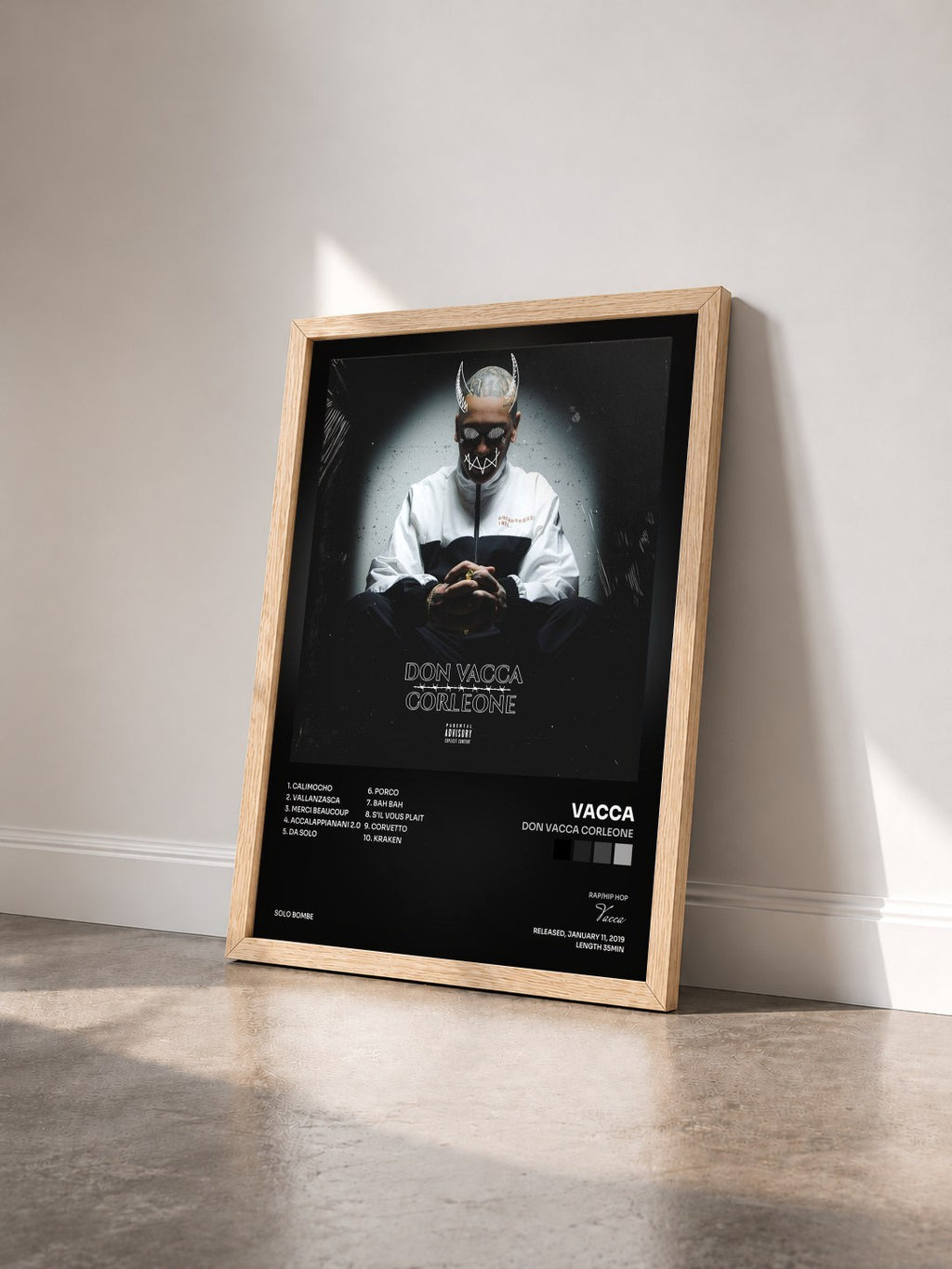 #bois Tableau de l'album Don Vacca Corleone de Vacca vu de trois quarts, cadre en bois brut