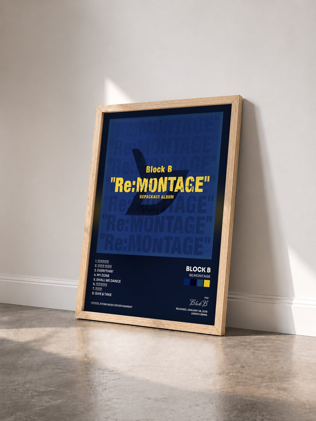 #bois Tableau de l'album Re:MONTAGE de Block B vu de trois quarts, cadre en bois brut