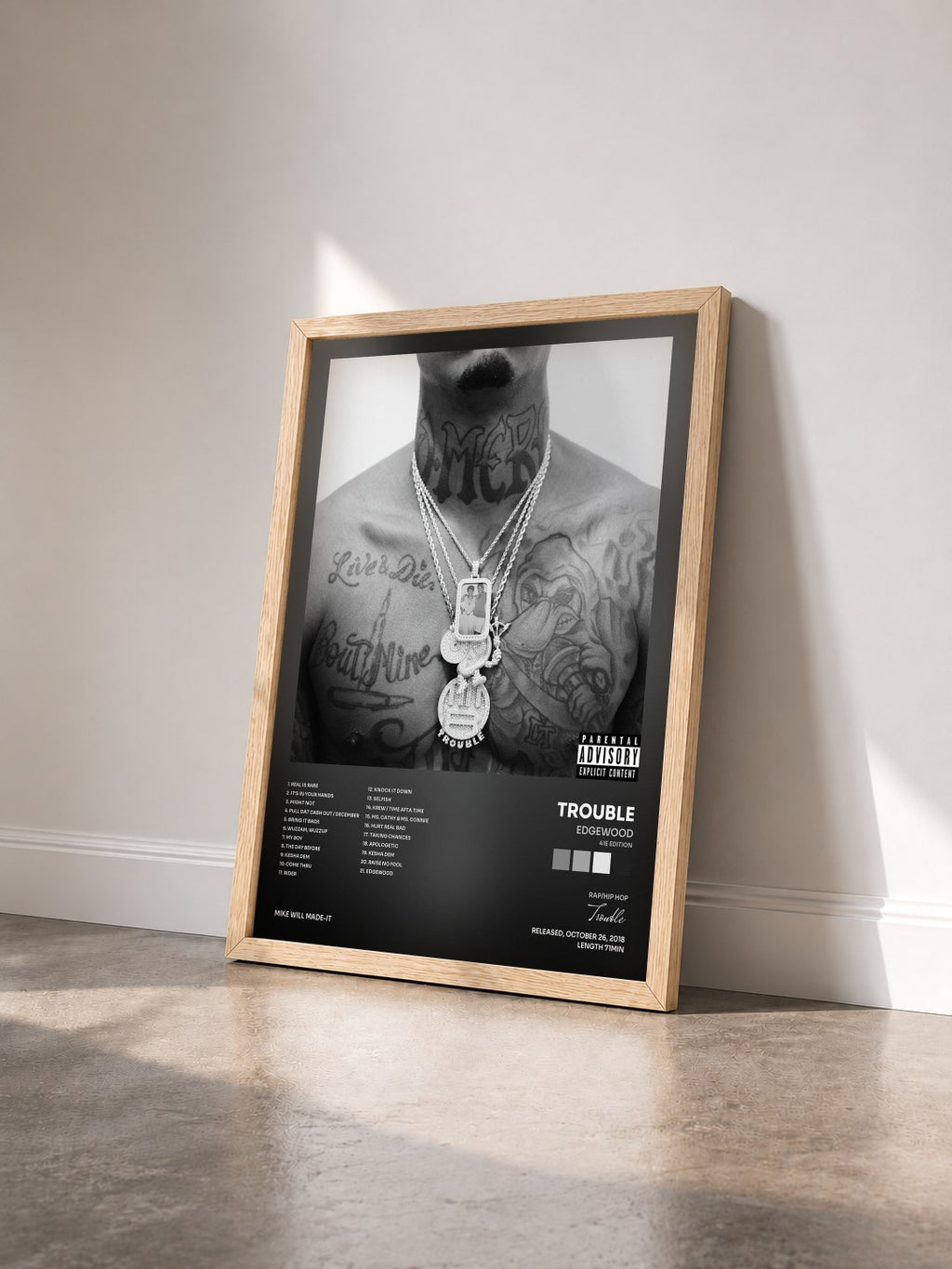 #bois Tableau de l'album Edgewood (41E Edition) de Trouble vu de trois quarts, cadre en bois brut