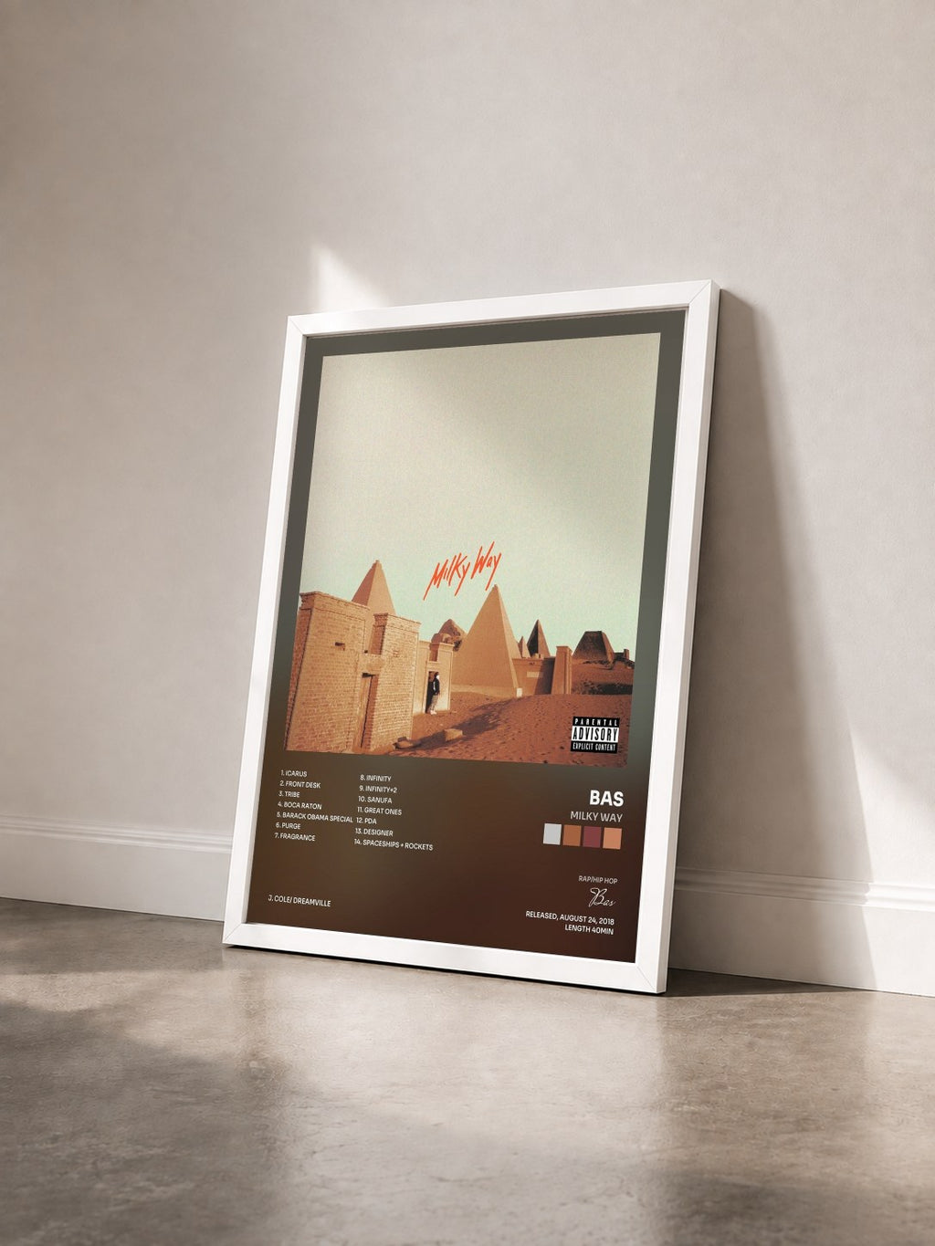 #blanc Tableau de l'album Milky Way de Bas vu de trois quarts, cadre blanc