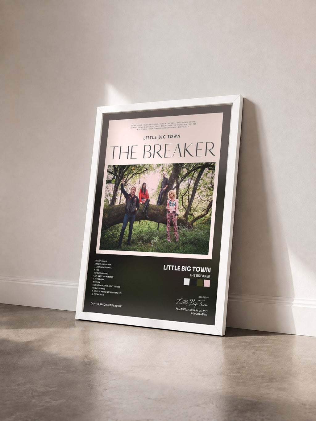 #blanc Tableau de l'album The Breaker de Little Big Town vu de trois quarts, cadre blanc