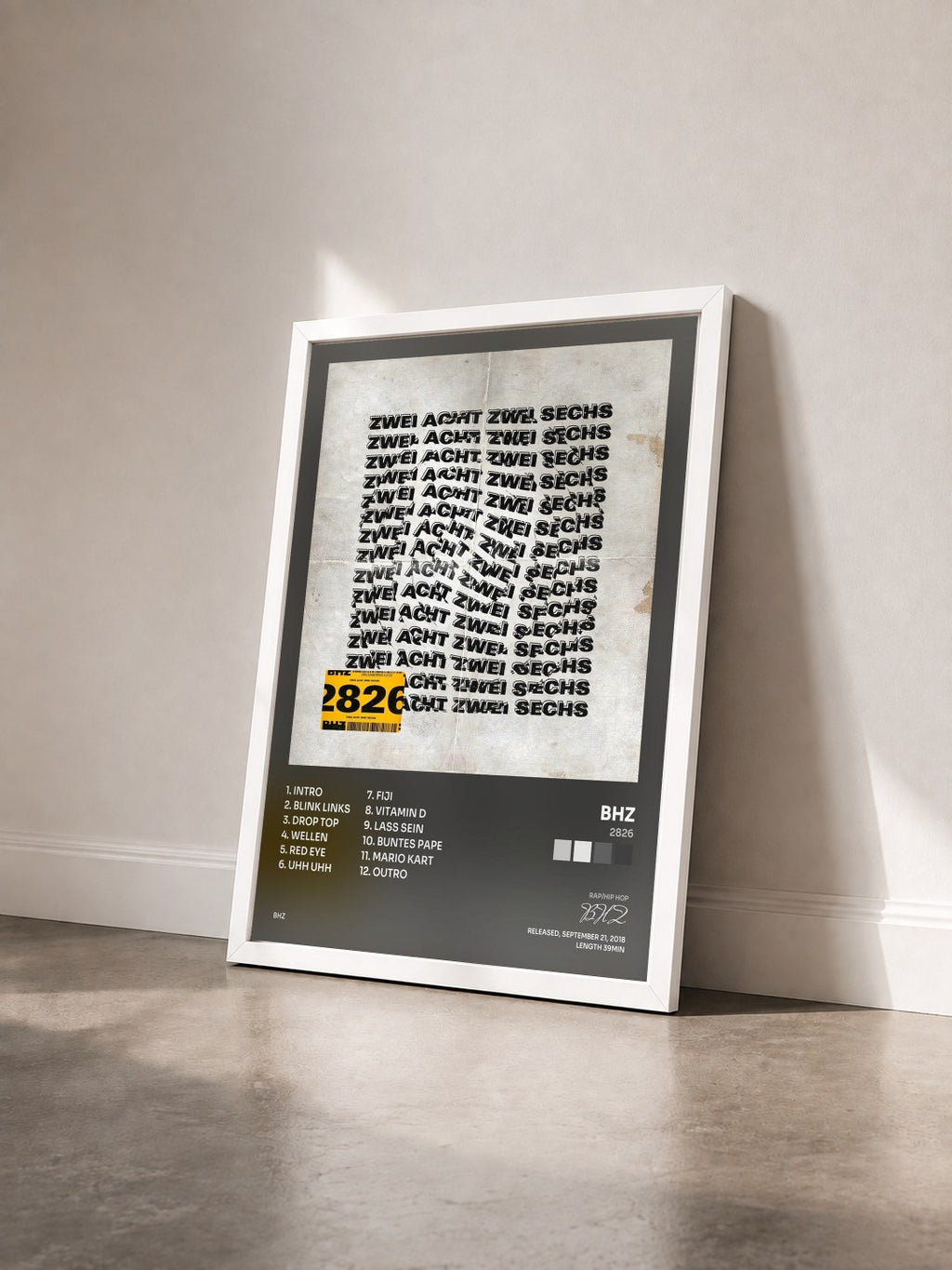 #blanc Tableau de l'album 2826 de BHZ vu de trois quarts, cadre blanc