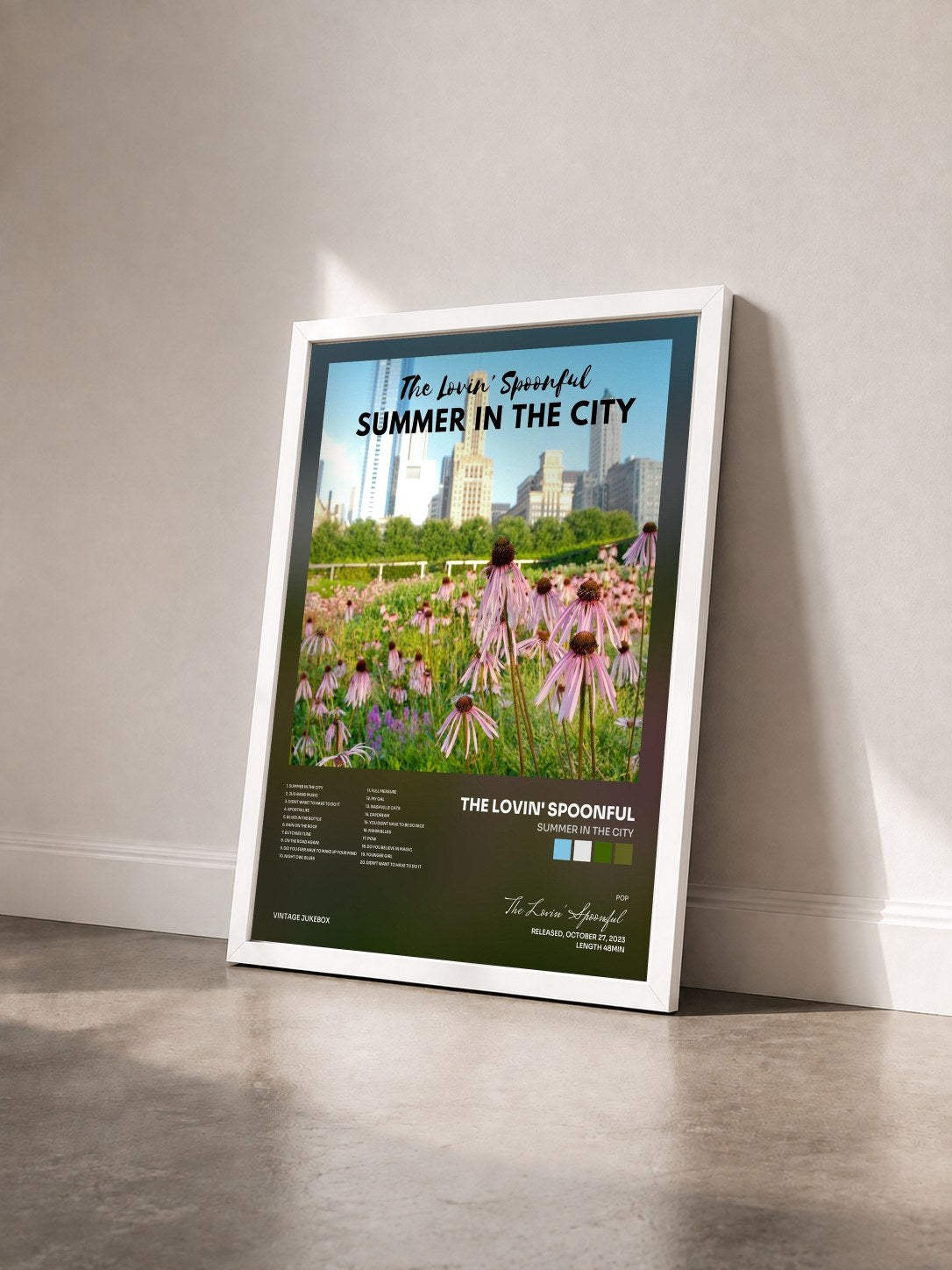 #blanc Tableau de l'album Summer in the City de The Lovin' Spoonful vu de trois quarts, cadre blanc