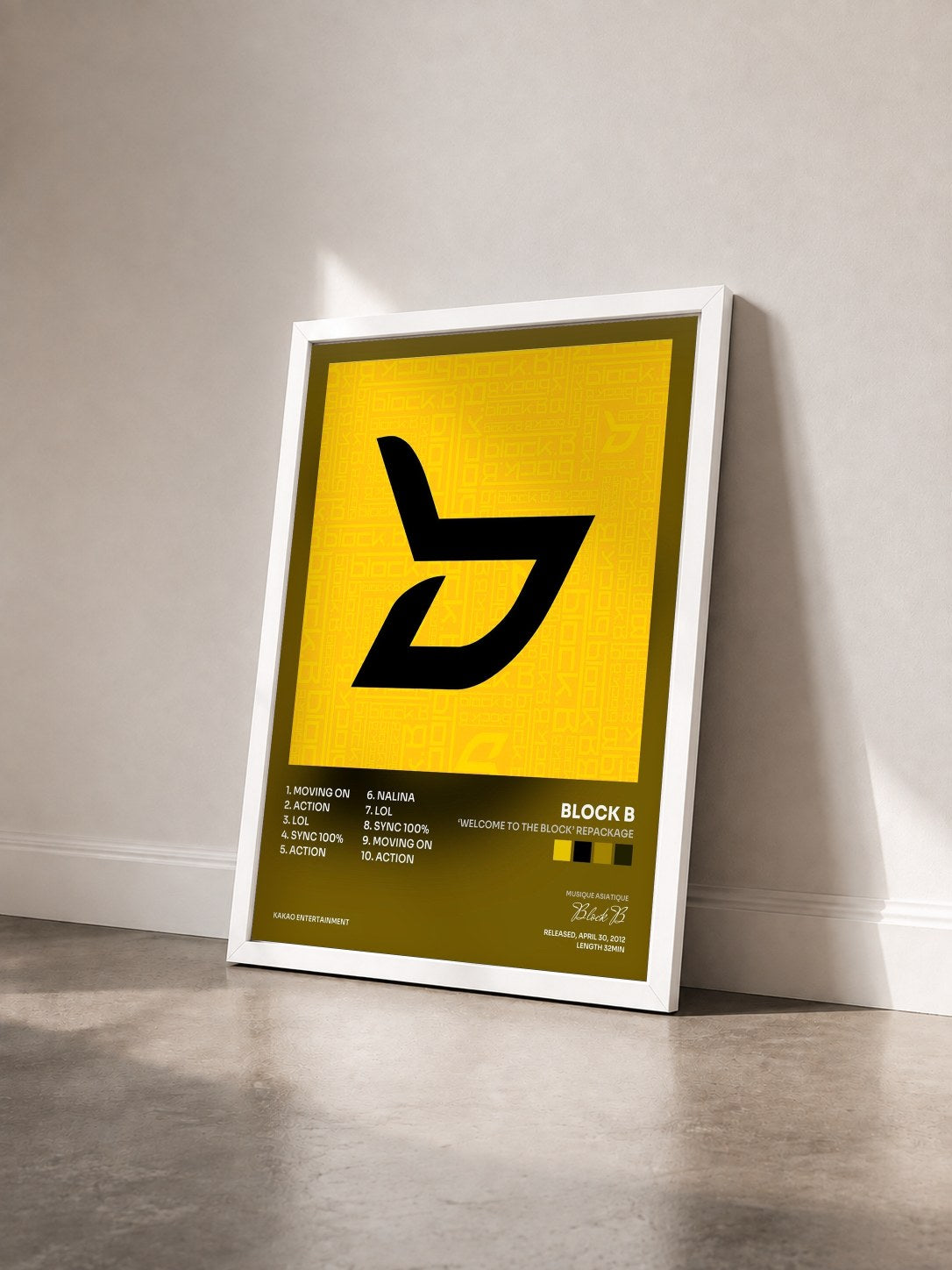 #blanc Tableau de l'album ‘Welcome to the BLOCK’ Repackage de Block B vu de trois quarts, cadre blanc