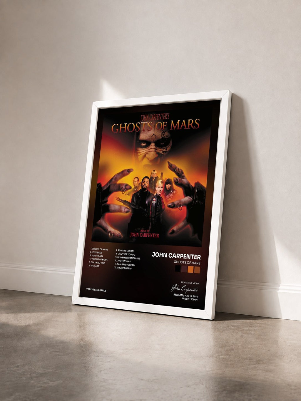 #blanc Tableau de l'album Ghosts Of Mars de John Carpenter vu de trois quarts, cadre blanc