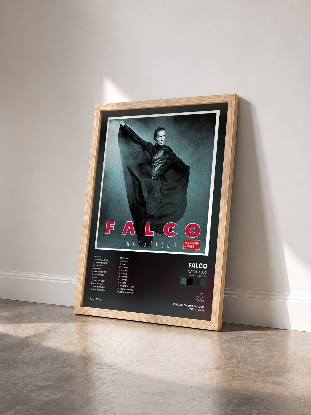 #bois Tableau de l'album Nachtflug (Remastered 2012) de Falco vu de trois quarts, cadre en bois brut