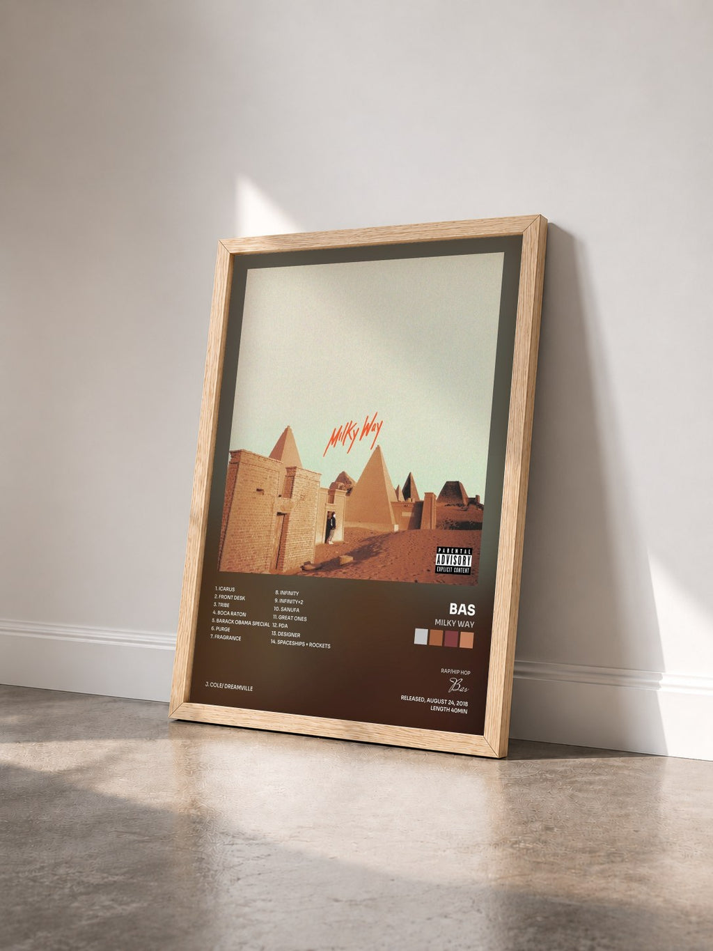 #bois Tableau de l'album Milky Way de Bas vu de trois quarts, cadre en bois brut